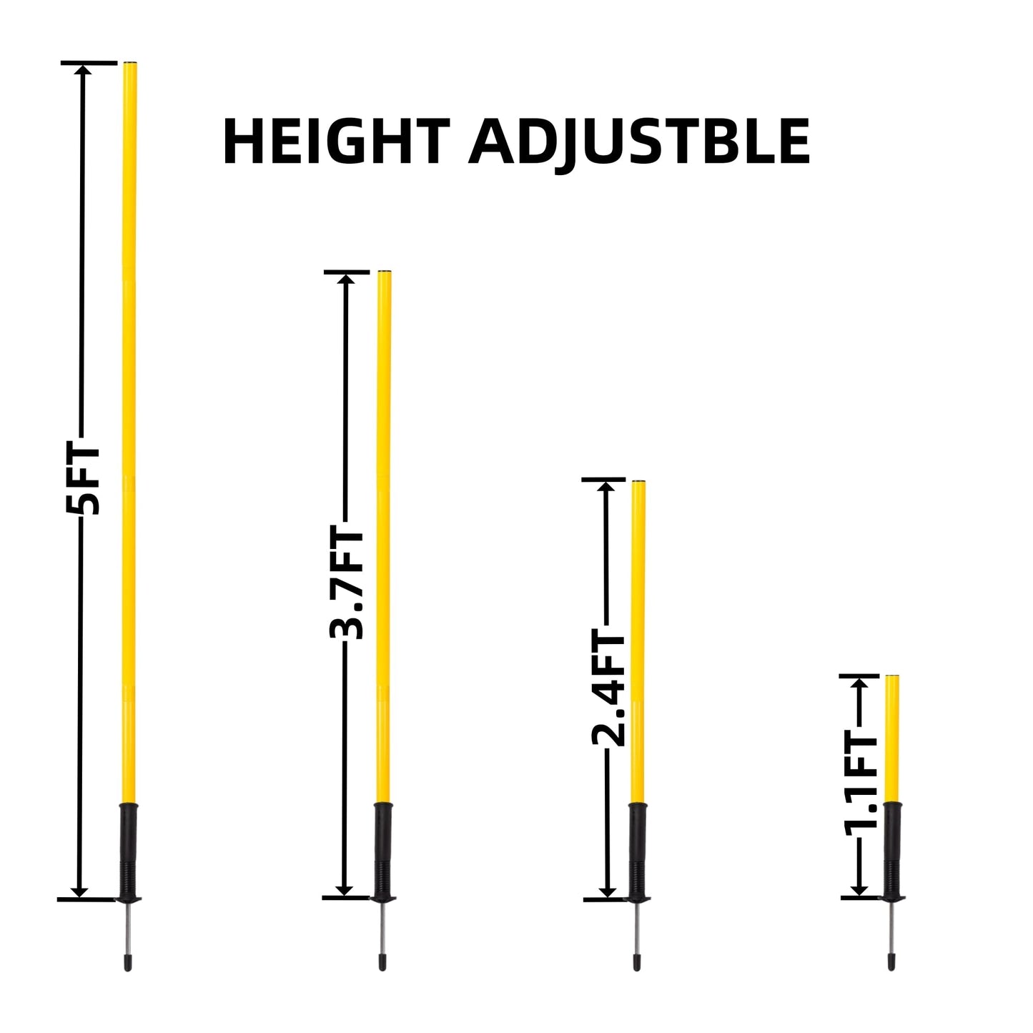 6Pcs 5FT Agility Poles for Soccer,Basketball,Football,Dog,Horse Training-Adjustable Speed and Agility Training Equipment Sports Training Sticks with Ground Spring Nails and Storage Bag(Yellow)