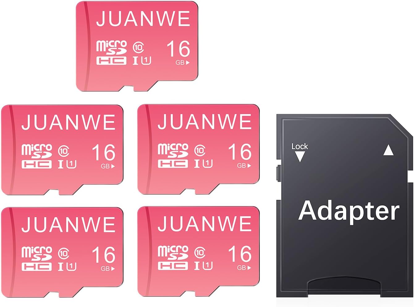 JUANWE 16GB 5 Pack C10, U1,TF 16GB Micro SD Card microSDHC Memory Card with SD Adapter, Card for Dash Cam, Security