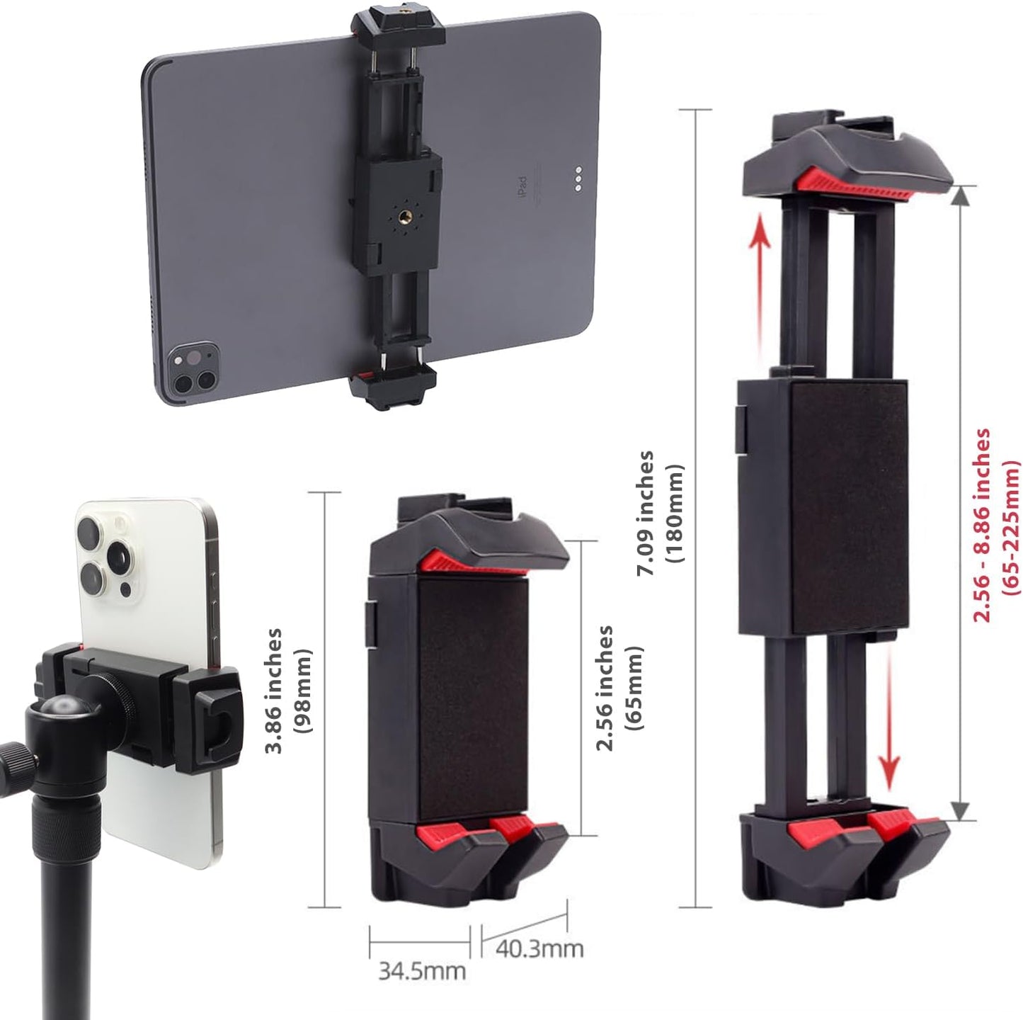 Kado 2-In-1 100x100mm 75x75mm 360 Metal Portable Monitor Stand Tripod, Phone/Tablet Clamp Portrait/Landscape, Wall/Arm