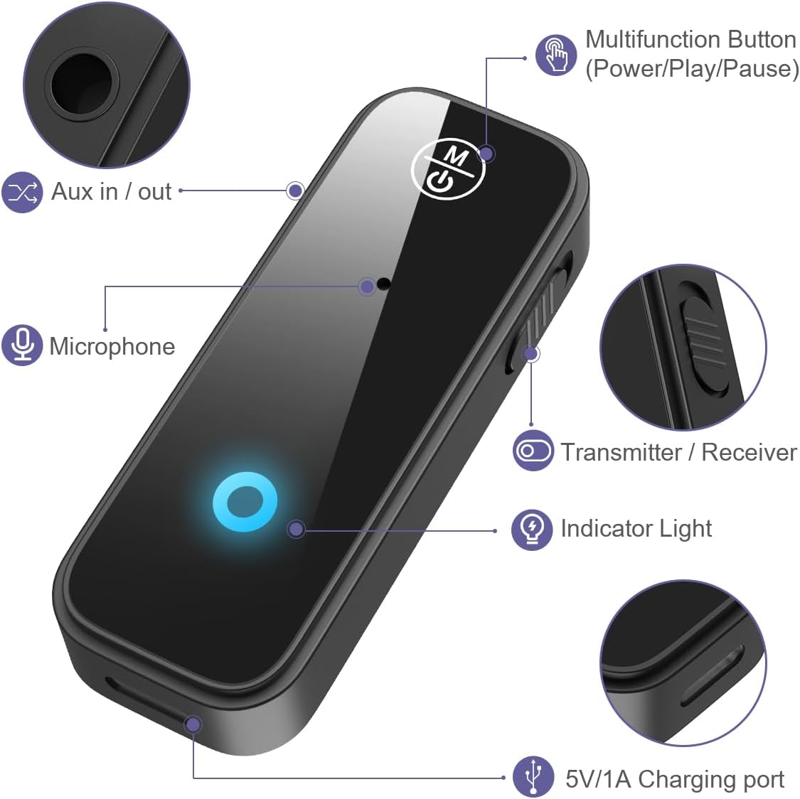 JXTZ 2 Pack 2 1 5.3 3.5mm Aux Bluetooth Adapter for Car, in Bluetooth Transmitter Receiver for Headphones Car Home
