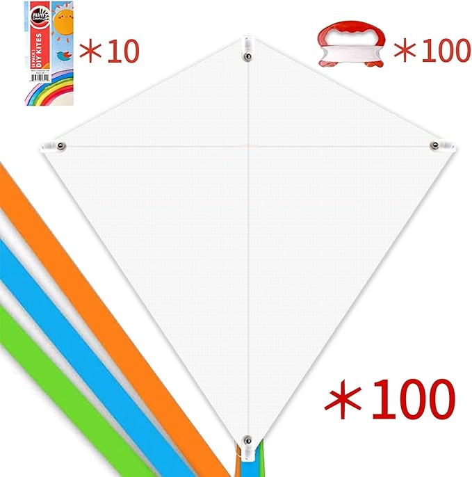 DIY Kites for Kids Kite Making Kit Bulk, Decorating Coloring Kite Party Pack,White Diamond Kite Kits