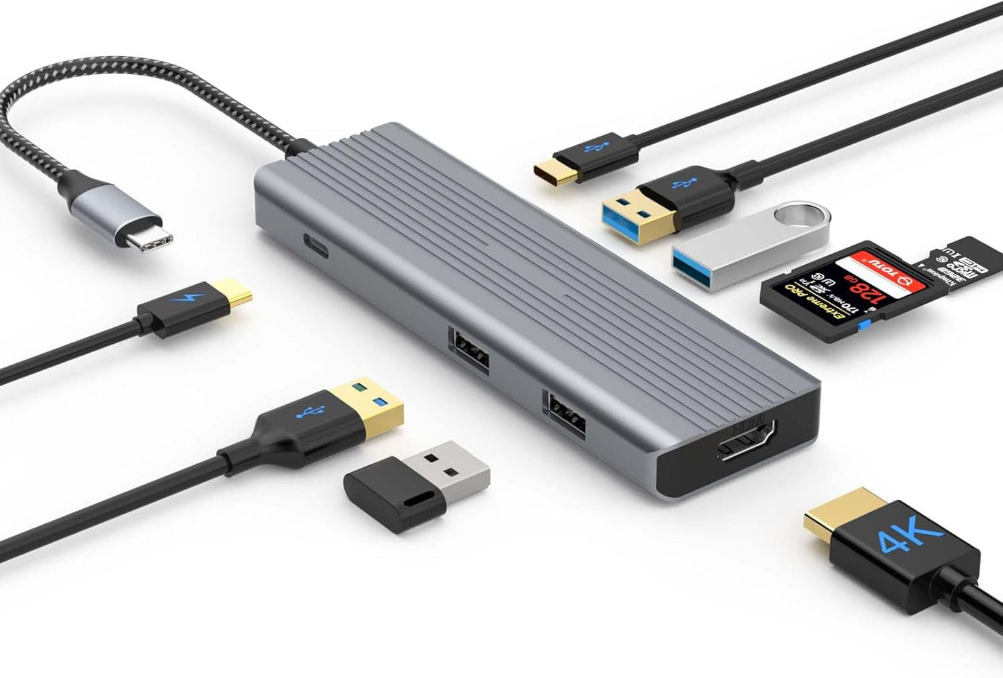 TOTU 9 1 (4K 2*USB 3.0 2*USB 2.0 USB Hub, in USB C Docking Station for Type C Laptops HDMI, Type-A, USB-C Data Transfer