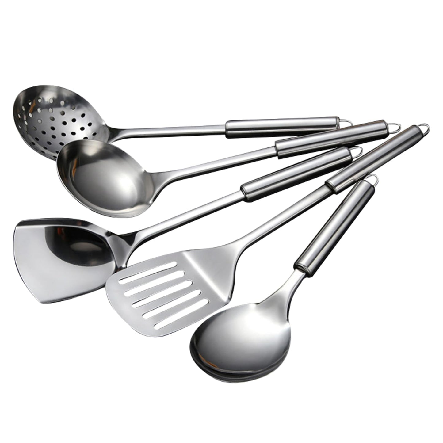 5 PCS Cooking Utensils Set Stainless Steel Kitchen Utensils Gadgets Resistant Cooking Tools Includes Slotted Spoon, Slotted Spatula, Large Spoon, Soup, Spatula(Sliver)