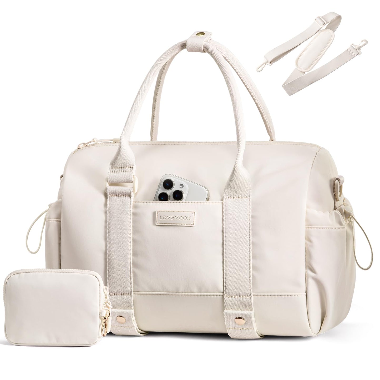 LOVEVOOK Small Gym Bag for Women with Yoga mat Holder, Mini Duffle Bag for Travel with Wet Pocket, Overnight Personal Item Bags (White, 14.5 inch-Small-2Pcs)