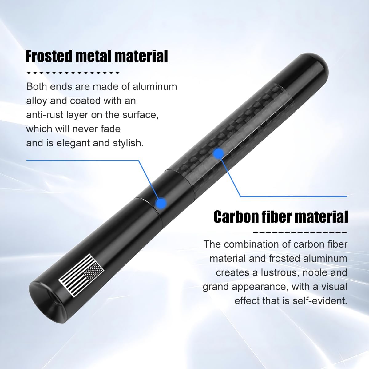 Ywdiml 4.7 inch 2Screw 9Adapter 2Rings, Carbon Fiber Car Short Antenna, American Flag Vehicle Radio Billet Antenna