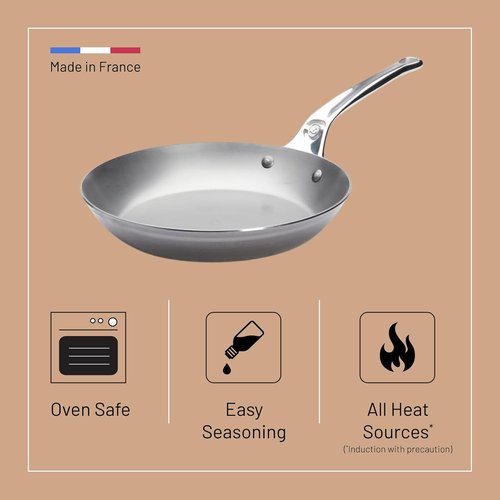 de Buyer MINERAL B Pro Carbon Steel Fry Pan - 11” Diameter, Naturally Non-Stick Finish | Perfect for Searing & Sautéing