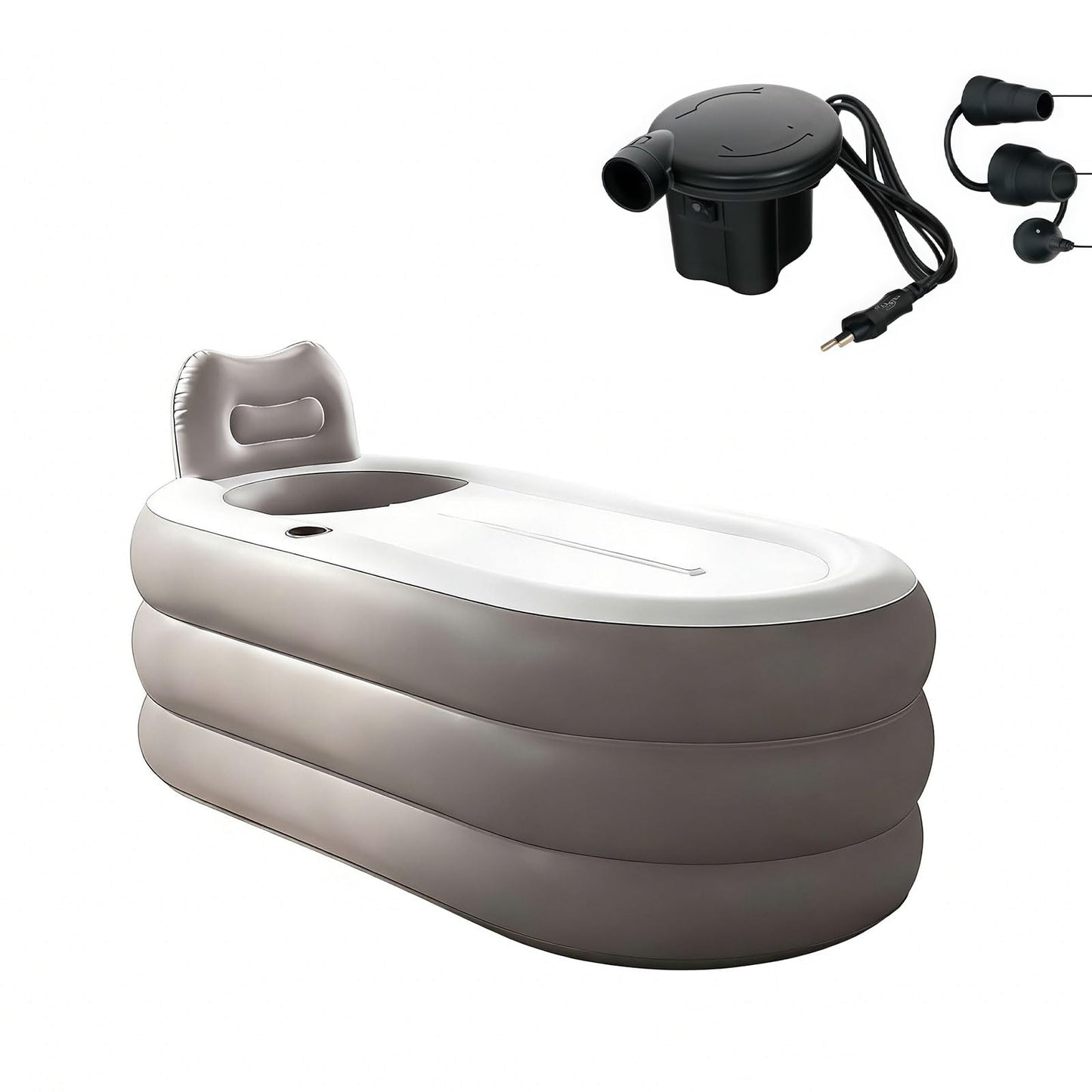B&Y Portable Adult Soaking Bathtub, Ice Bath Tub Family Home Spa Tub with Zipper Cover, Designed with Headrest, Cup Holder (Air Pump Included) (Oval-145x80x45cm (without Machine))
