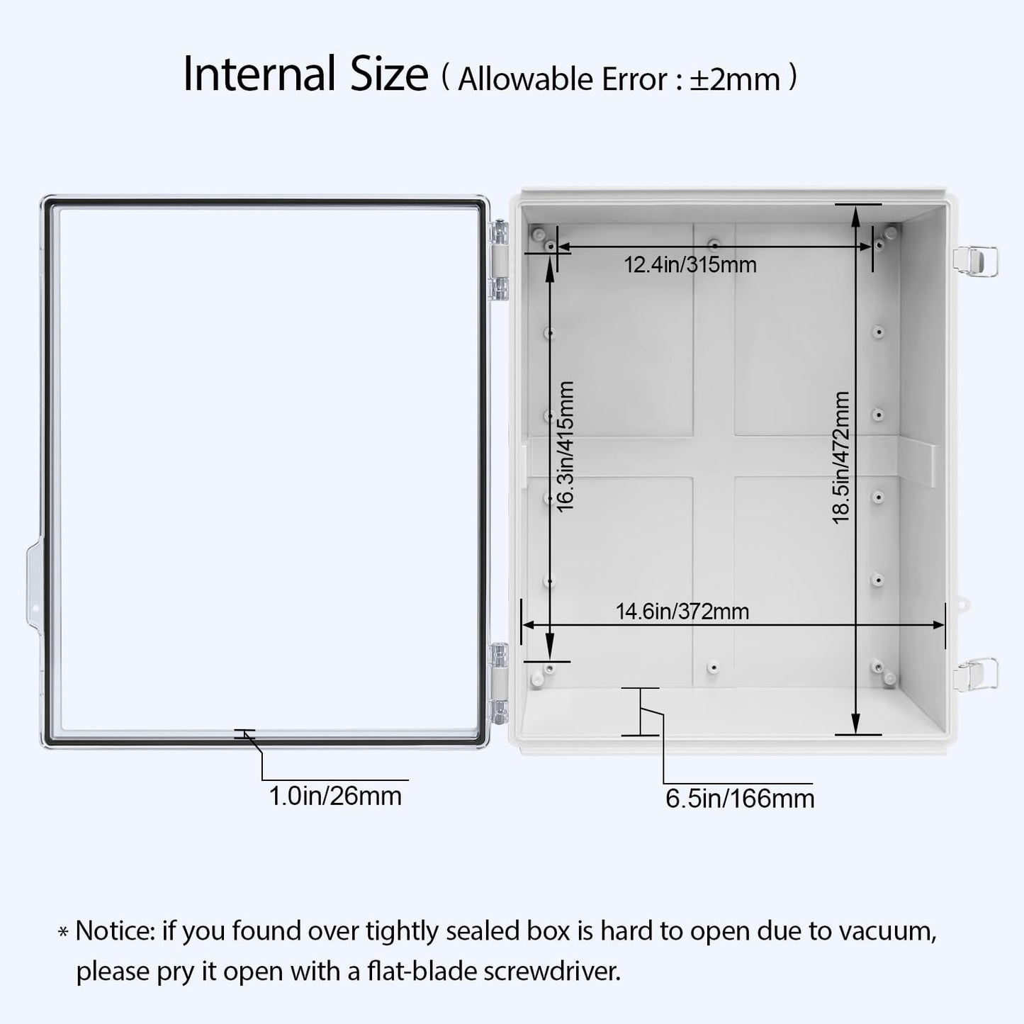 LeMotech Electrical Box, IP67 Waterproof Hinged Clear Cover Stainless Steel Latch Junction Box, ABS Plastic Electrical Enclosure with Mounting Plate,Wall Brackets, Cable Glands,19.6"x15.7"x7.8",Grey