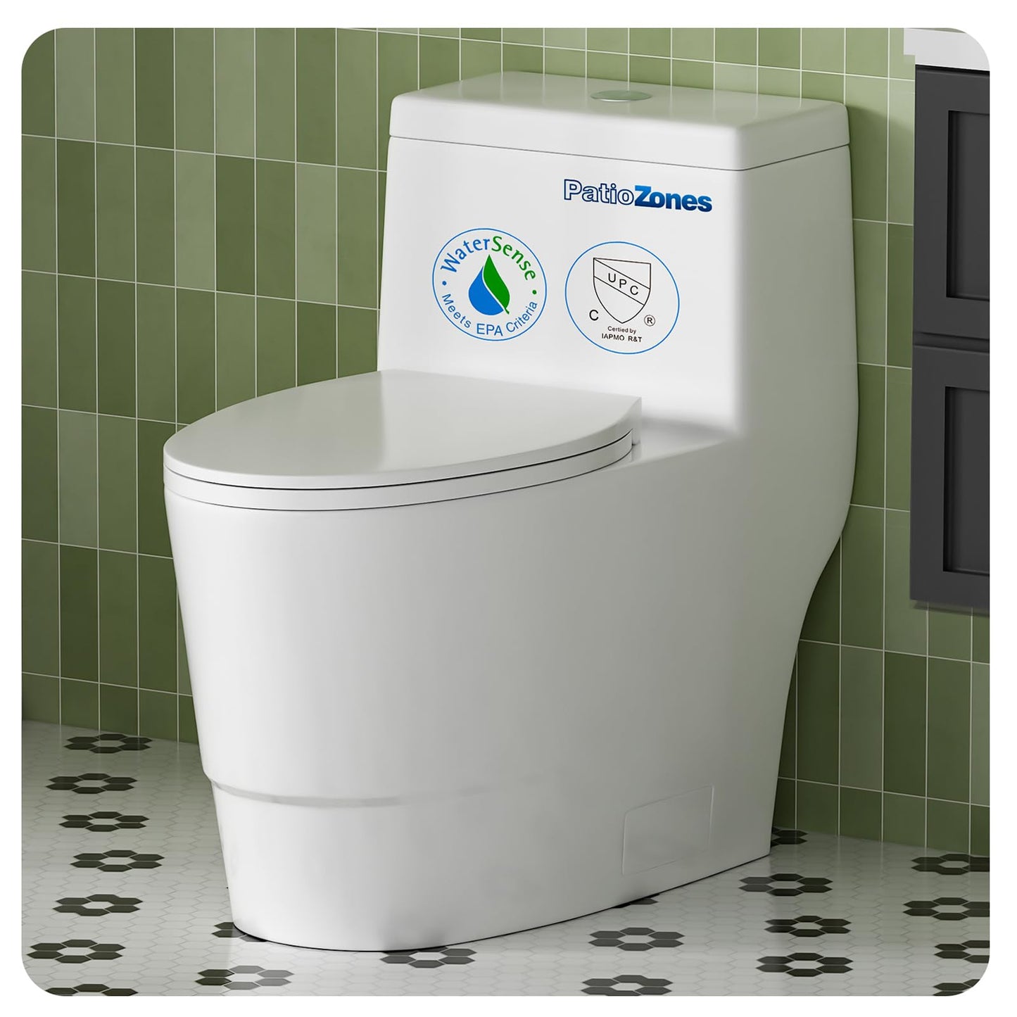 One Piece Elongated Toilet with 17.3" ADA Comfort Height and Soft-Closing Seat, Poweful Dual Flush 0.8/1.28 GPF, 12'' Rough-In Standard Toilet for Bathroom, Ceramic Nano-Glazed Surface, Full Skirted