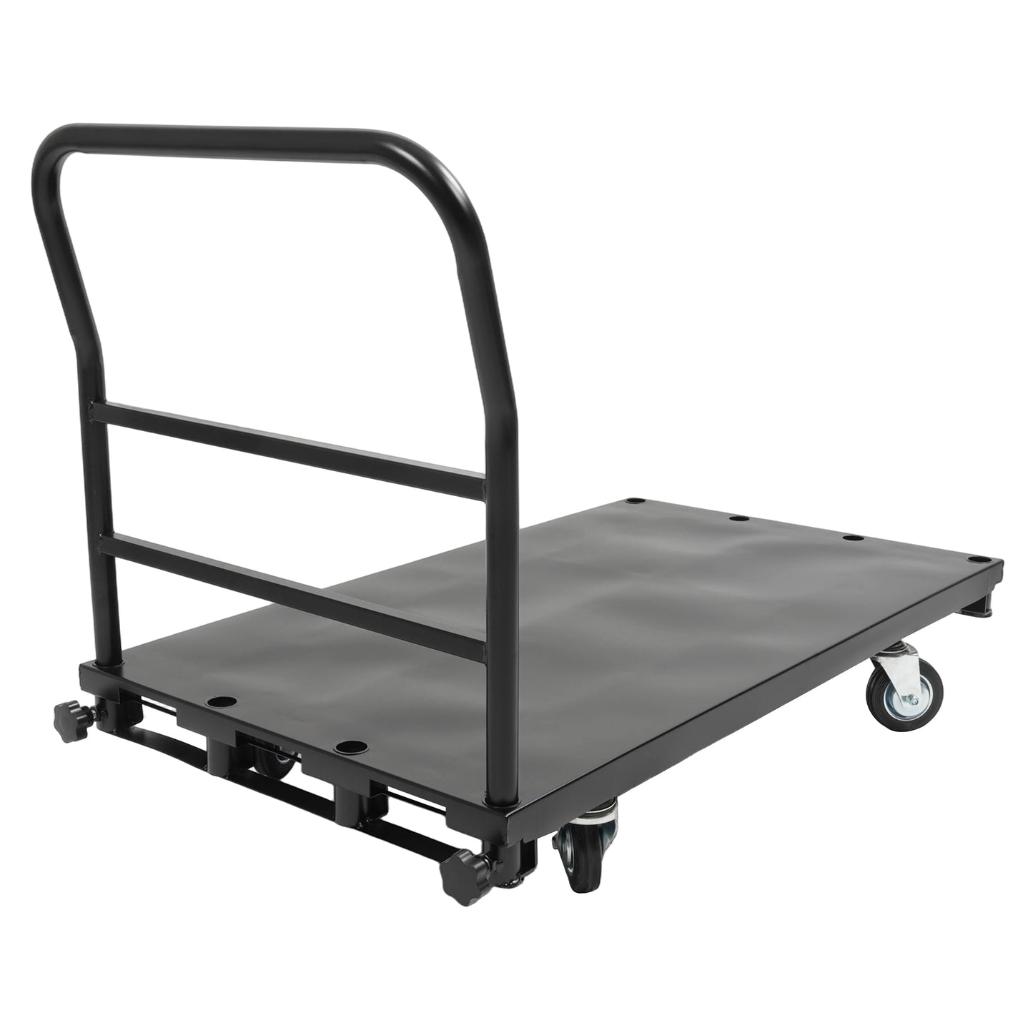 Reniecy Truck Cart 42x24 inch Platform Lumber Drywall Flat Dolly Cart with 1 Front & 2 Side Handrails & 4 Swivel Casters for Loading and Storage 2200 lbs Capacity Steel Powder Coated Black