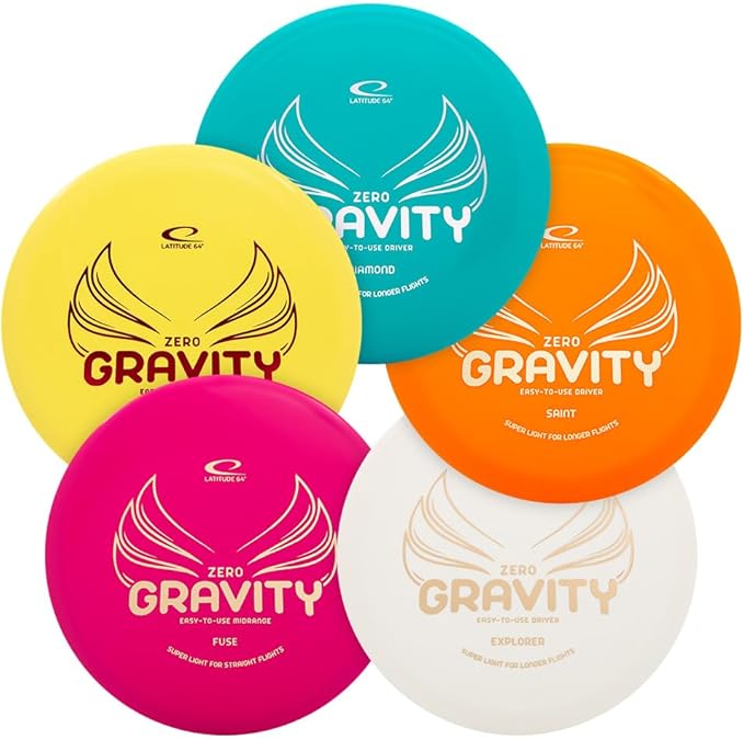 Latitude 64 Gravity Disc Golf Beginner Set | 5-Pack Disc Golf Set | Pure, Fuse, Explorer, Saint, Diamond | Lightweight, Floating Plastic for Longer Flights | 120-130g (Colors May Vary)