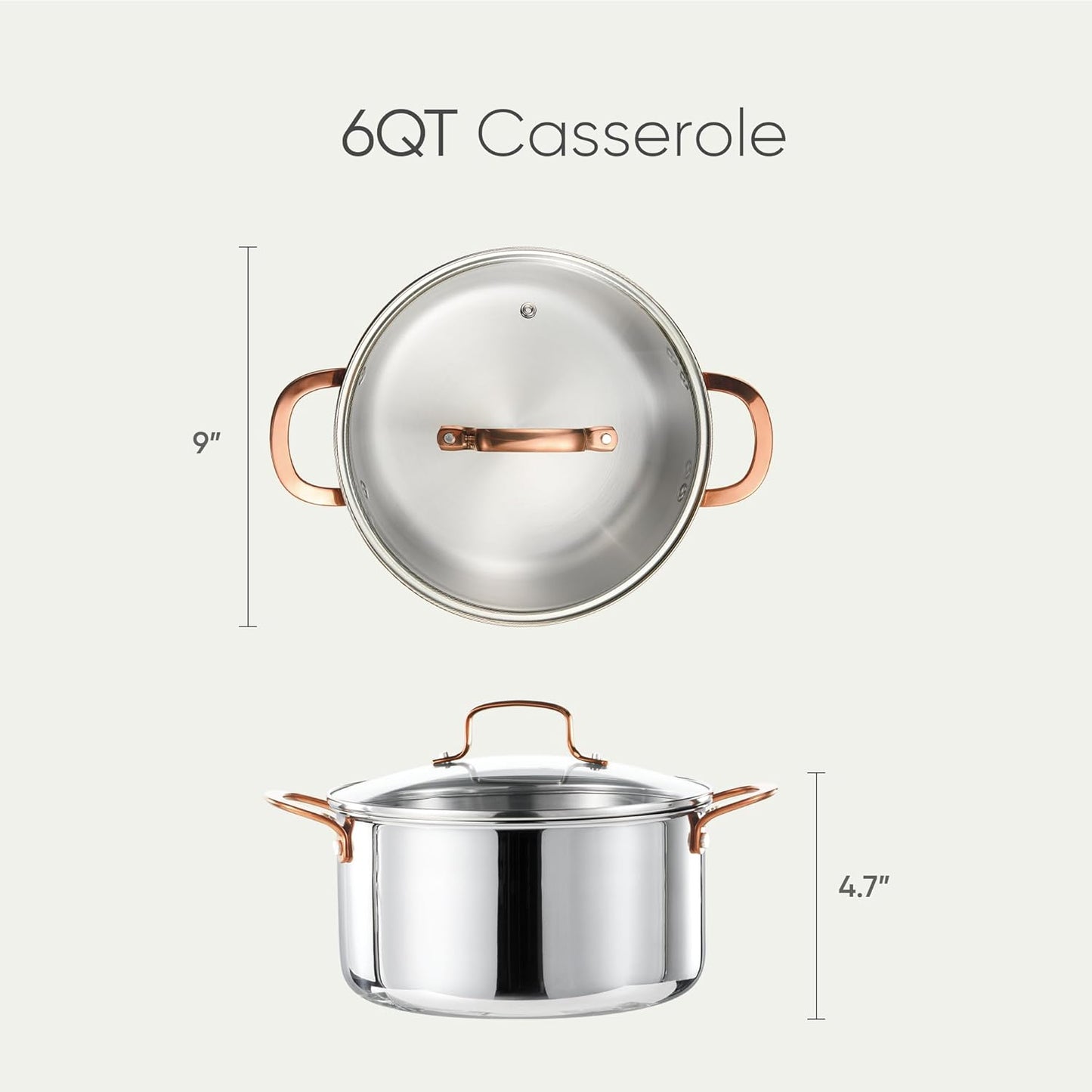 CAROTE 6 Qt Tri-Ply Stainless Steel Stockpot - Non-Toxic Soup Pot with Lid | Even Heating, Oven Safe, Induction Compatible