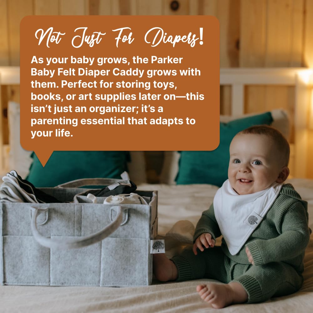 Parker Baby Co. Diaper Caddy - Large Nursery Storage Bin & Car Organizer for Diapers - Gray