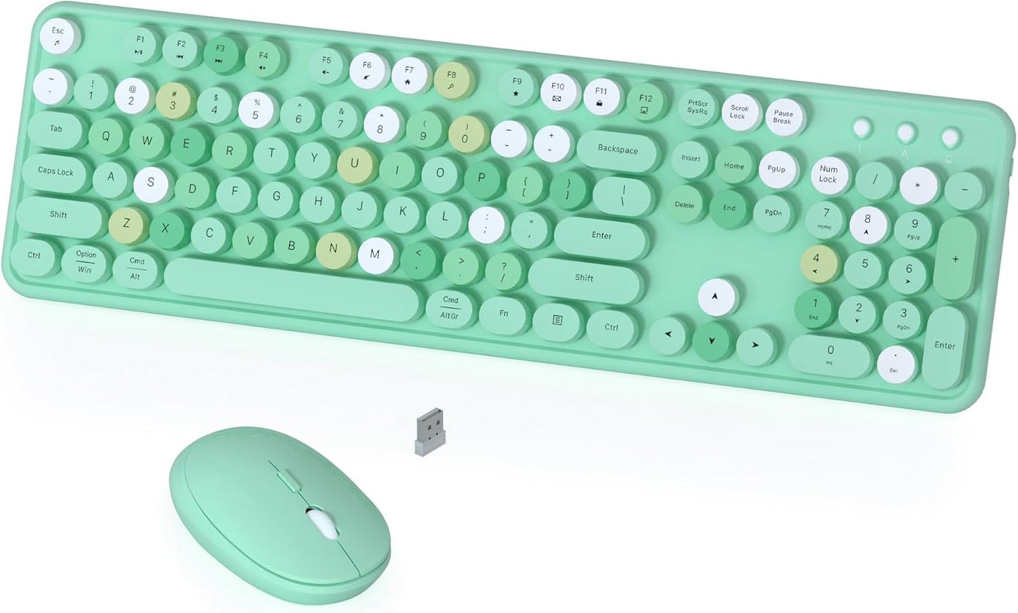 COVEVA 2.4GHz 104 Set Colorful Wireless Keyboard and Mouse Combo, Wireless Retro Cute Round Keycaps Keyboard, Keys