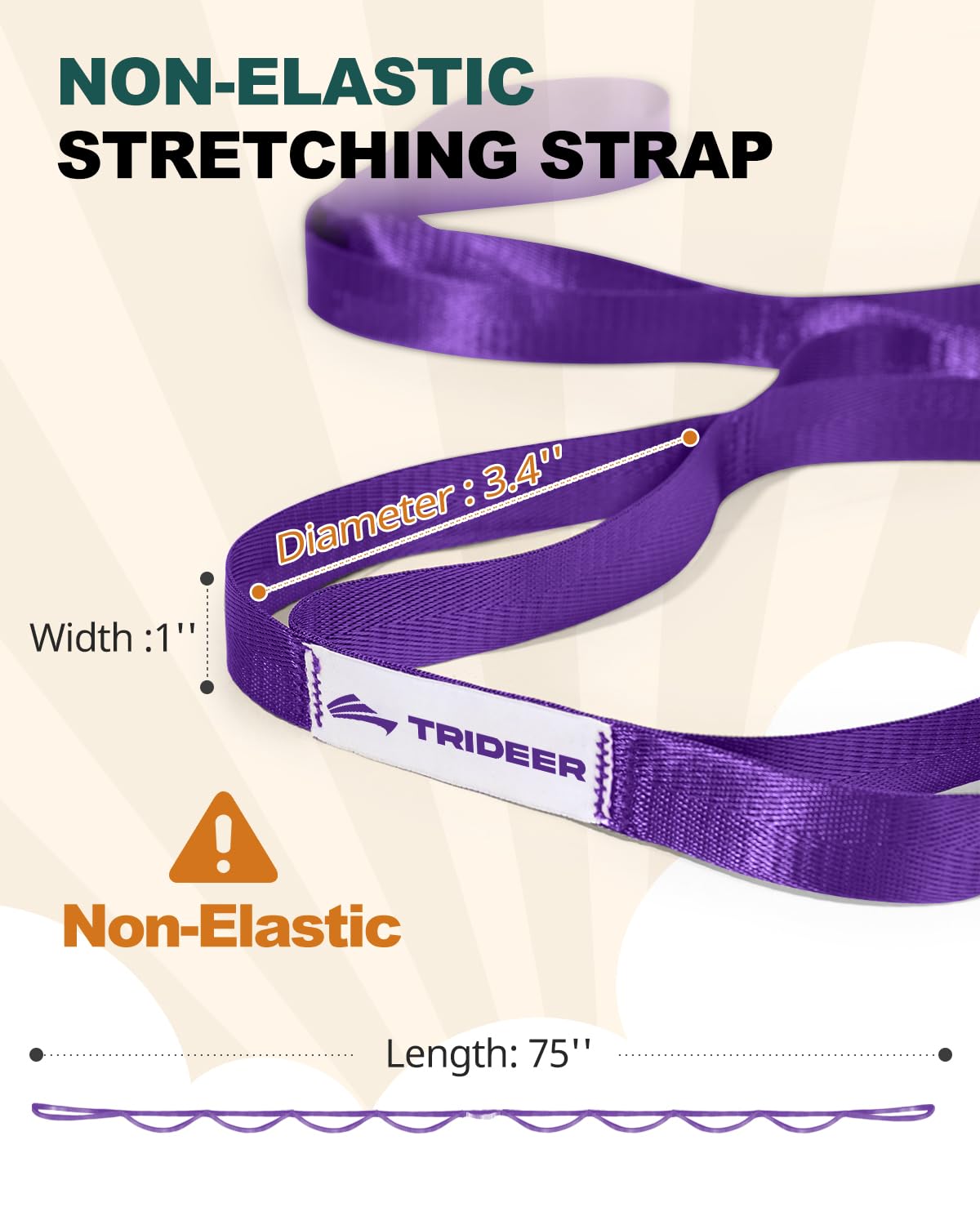 Trideer Stretching Strap Yoga Strap Physical Therapy for Home Workout, Exercise, Pilates and Gymnastics, 10 Loops Non-Elastic Stretch Bands with Aesthetic Packaging for Women & Men (Purple)