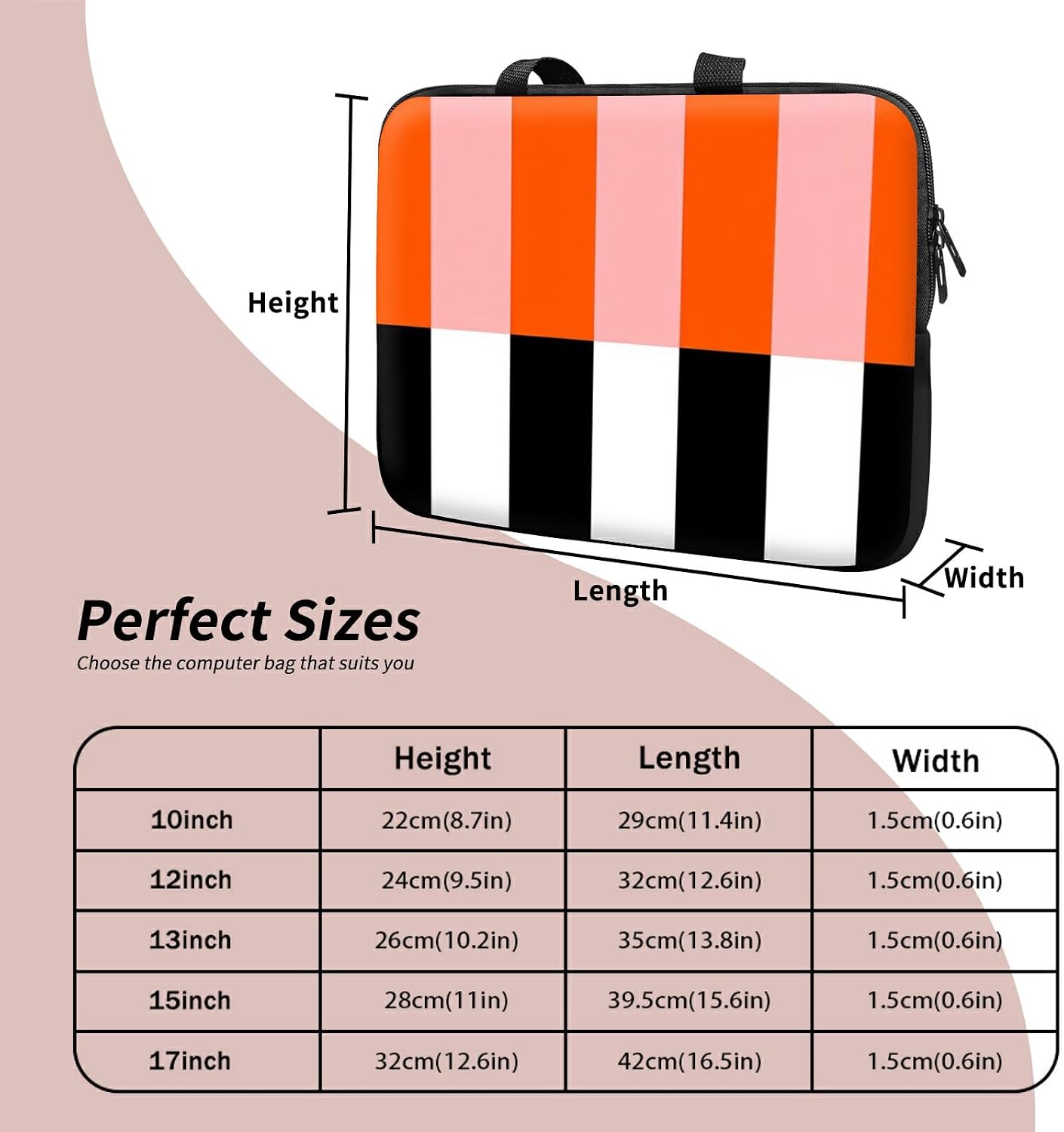 SROJDHFJB 10 inch, 7 10-inch Universal Tablet Laptop Sleeve Case Orange Black White Stripes Slim Carrying Case Travel