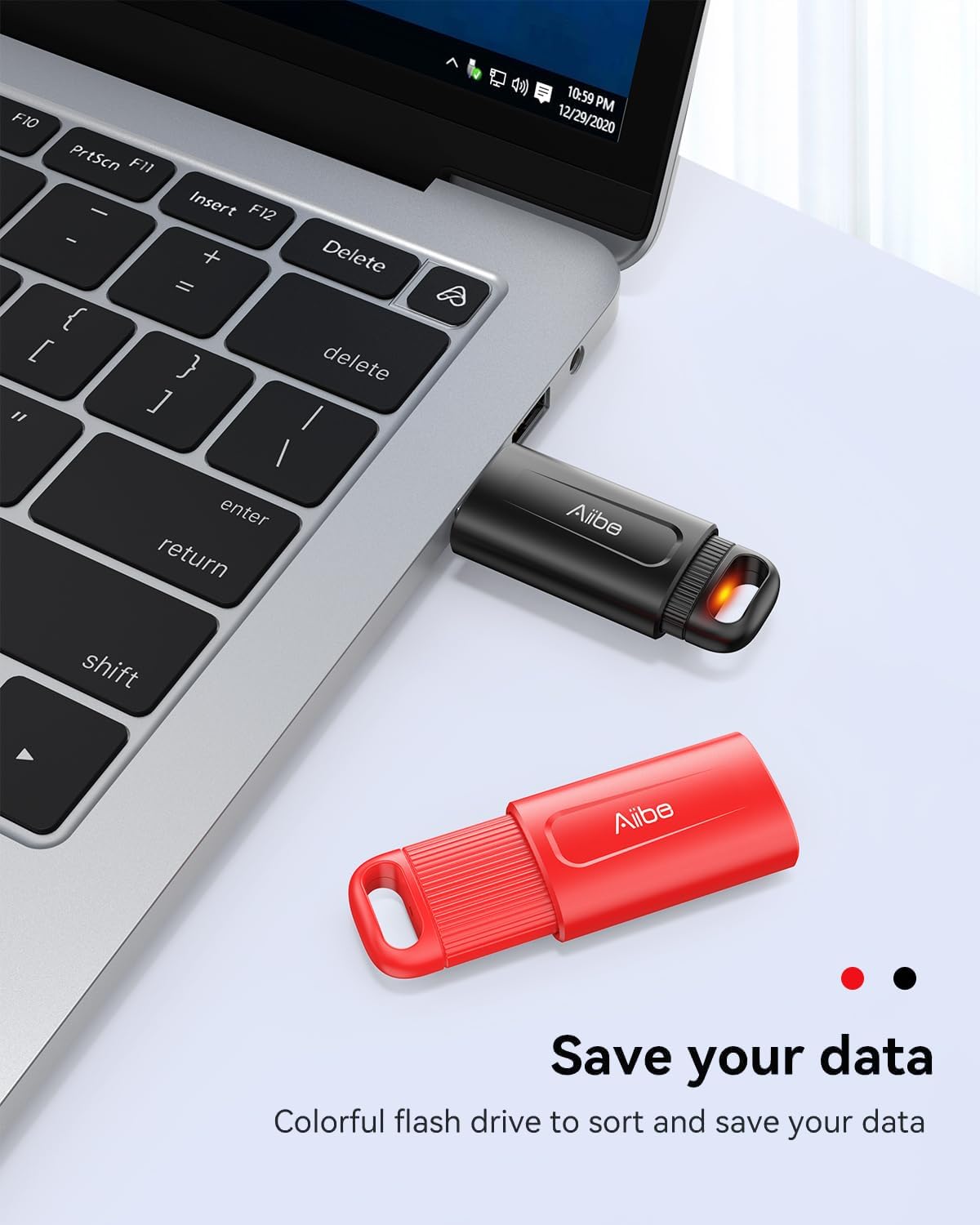 Aiibe 128GB 2 Pack 128GB 2.0 USB Flash Drive - USB Stick Thumb Drive USB Memory Stick with Keychain (Black and Red)