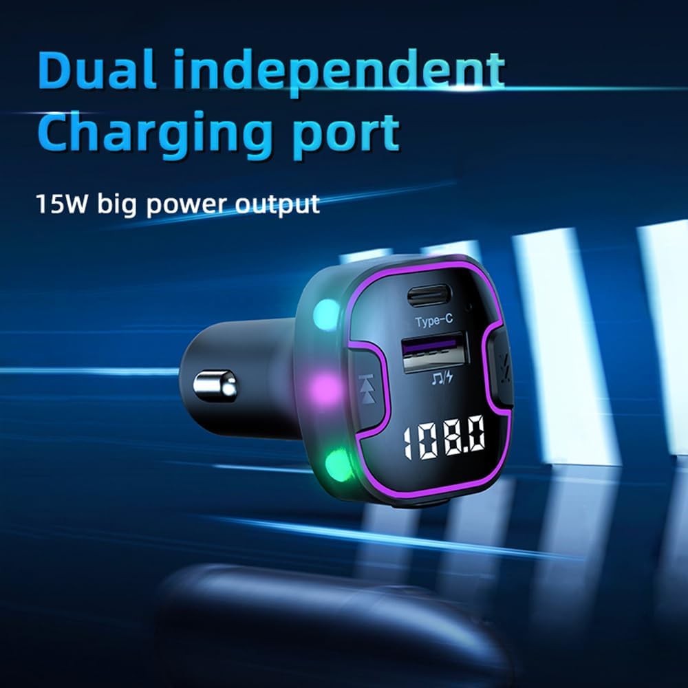 Alanph 5.3 &QC3.0 Bluetooth Car Adapter, PD Fast Charging FM Radio Transmitter for Car, Radio Bluetooth Receiver