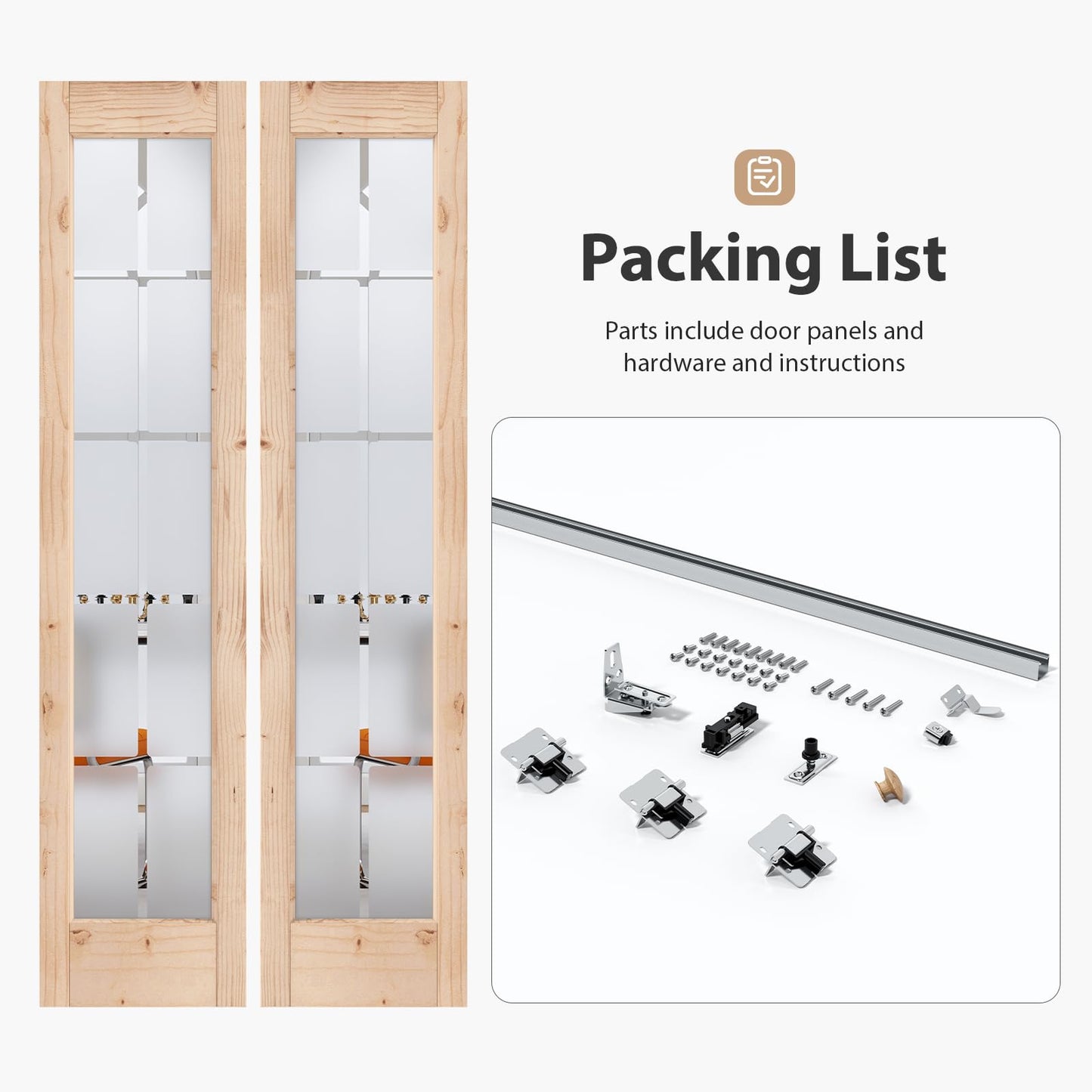 Preassembled Bi-Fold Doors, for 36 x 80 inch Opening,Tempered Frosted Glass Cross Transparent Folding Barn Door with Concealed Hardware Kit,Wood French Doors,Easy Installation