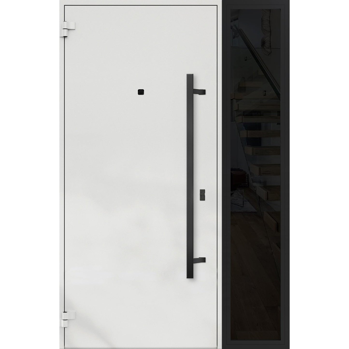 VDOMDOORS Front Exterior Prehung Steel Door/Deux 6078 Black Enamel/Side Exterior Window Sidelite/Entry Metal Modern Painted W36+12" x H80 Right Hand Inswing