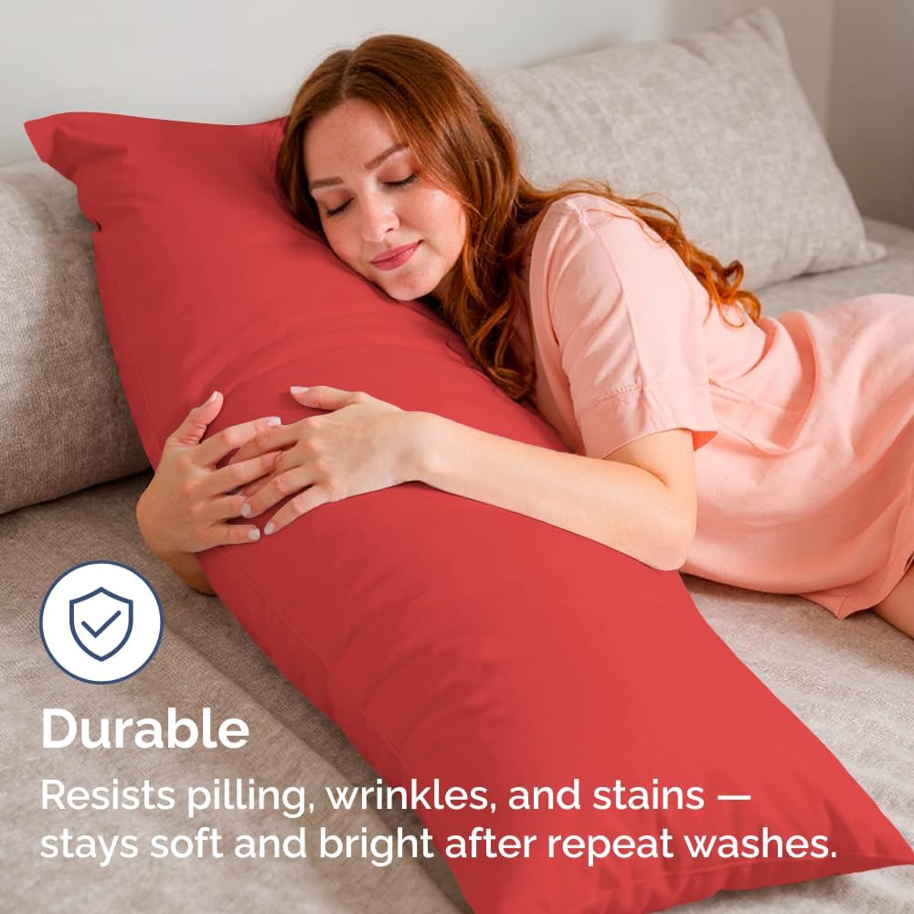 Skiennix Body Pillowcases Set of 4 | Soft & Cozy 20x54 Long Pillow Covers - Breathable, Fade-Free, Machine Washable - Red