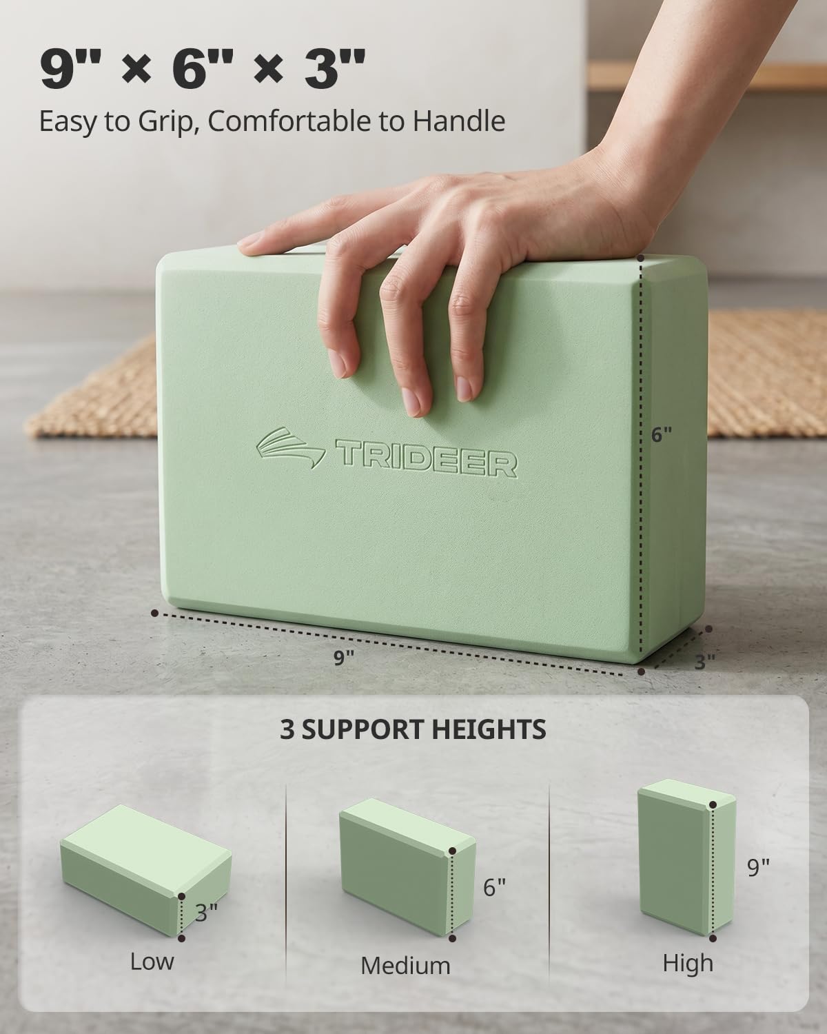 Trideer Yoga Block, Soft Non-Slip Surface Premium Foam Blocks, Supportive, Lightweight, Odorless, Yoga Accessories for Pilates Meditation General Fitness Stretching Toning (Mint Green-2 Pack)