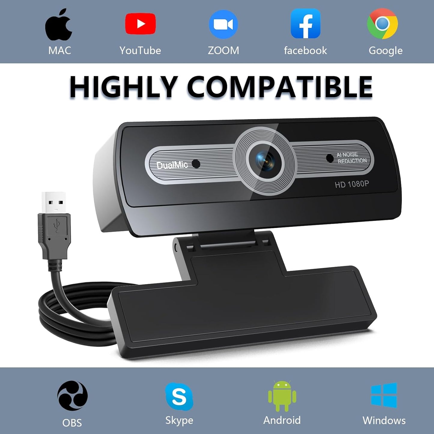 XOCLON 1080p HD Webcam with Microphone, USB Plug & Play Computer Web Camera, Streaming Camera, Noise Cancelling, Auto