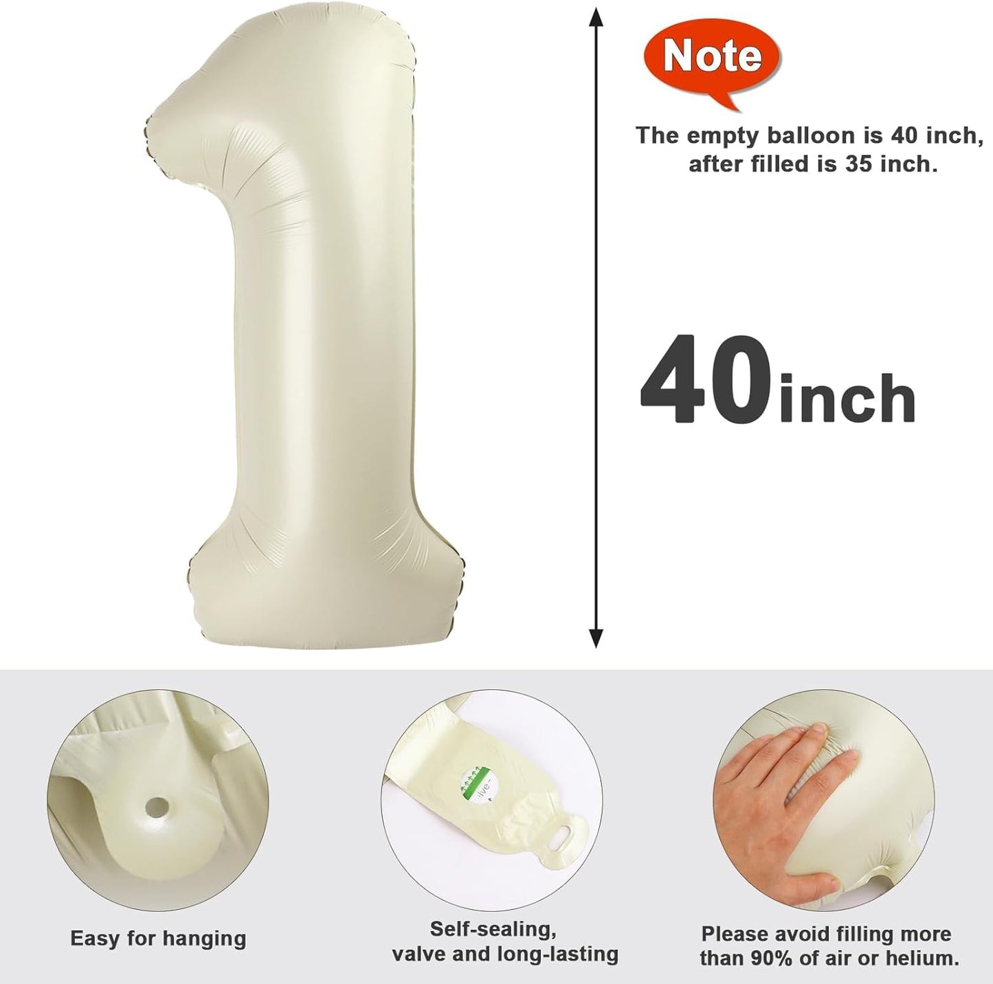 Number Balloons - 30 & 40 Inch Cream Foil Birthday Decorations for Him & Her | Perfect for Celebrations