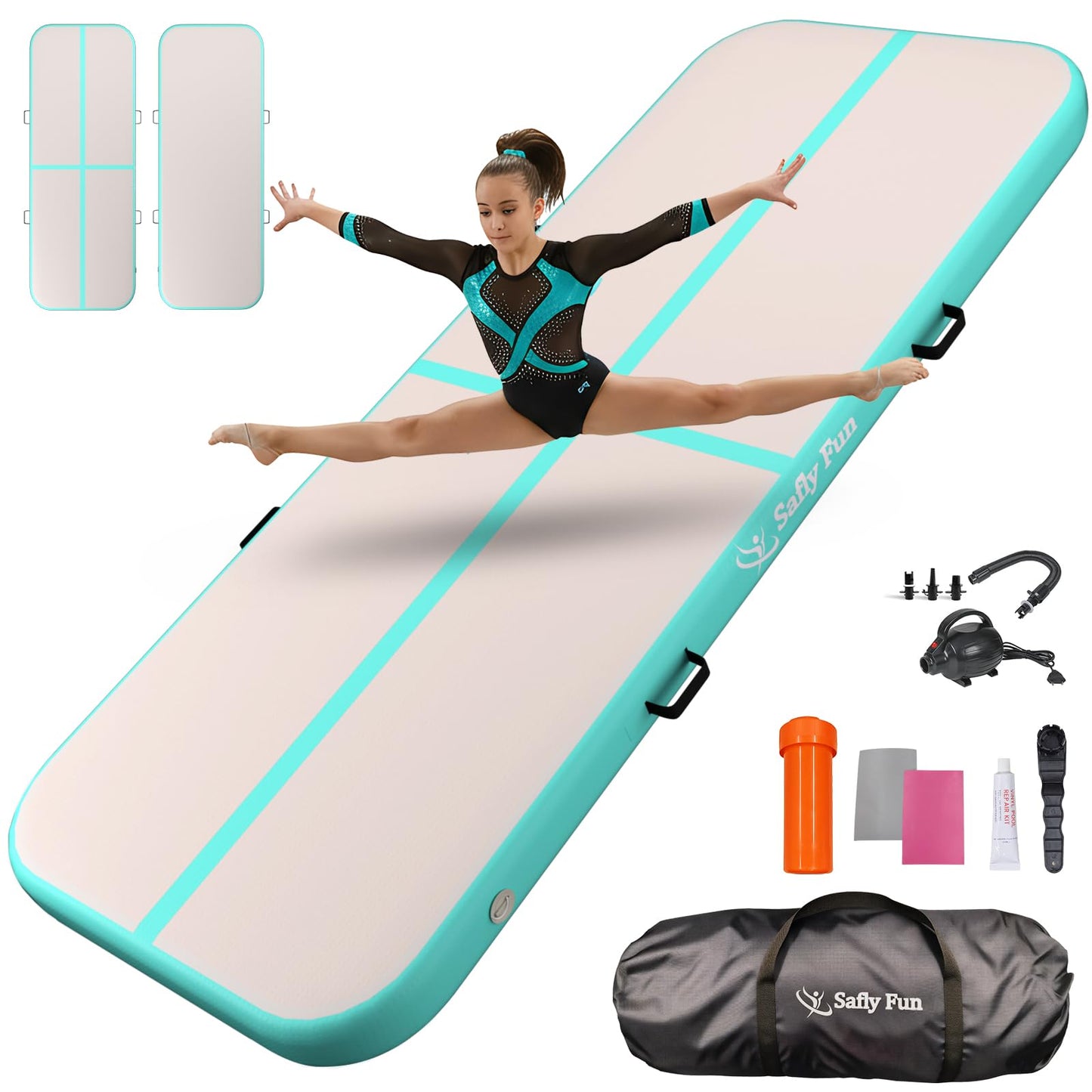 Inflatable Gymnastics Mat 6.6ft Air Tumble Track Training Mat 4 inches Thick Tumbling mat with Electric Pump for Home Use/Tumble/Gym/Training/Cheerleading/Water/Yoga