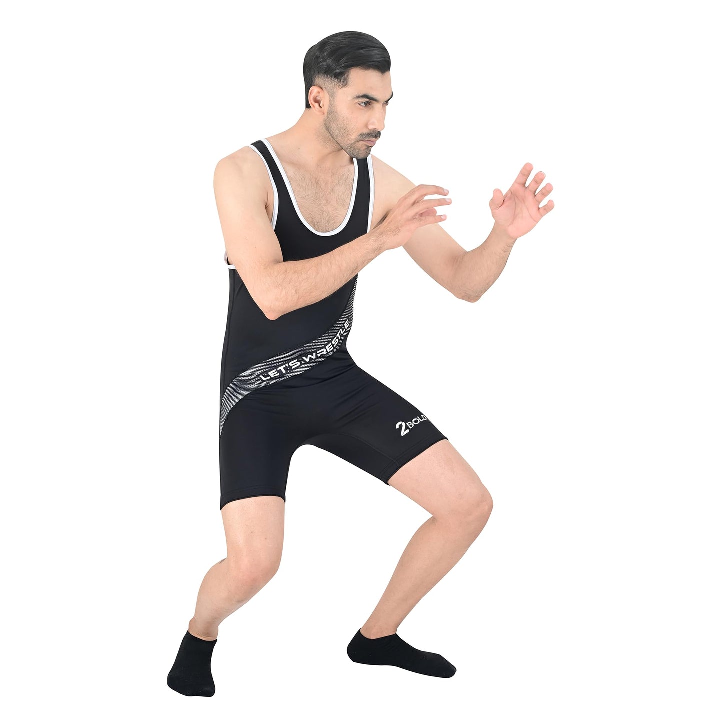 2BOLD Wrestling Singlets For Men (Black-White, Small, Sublimated)