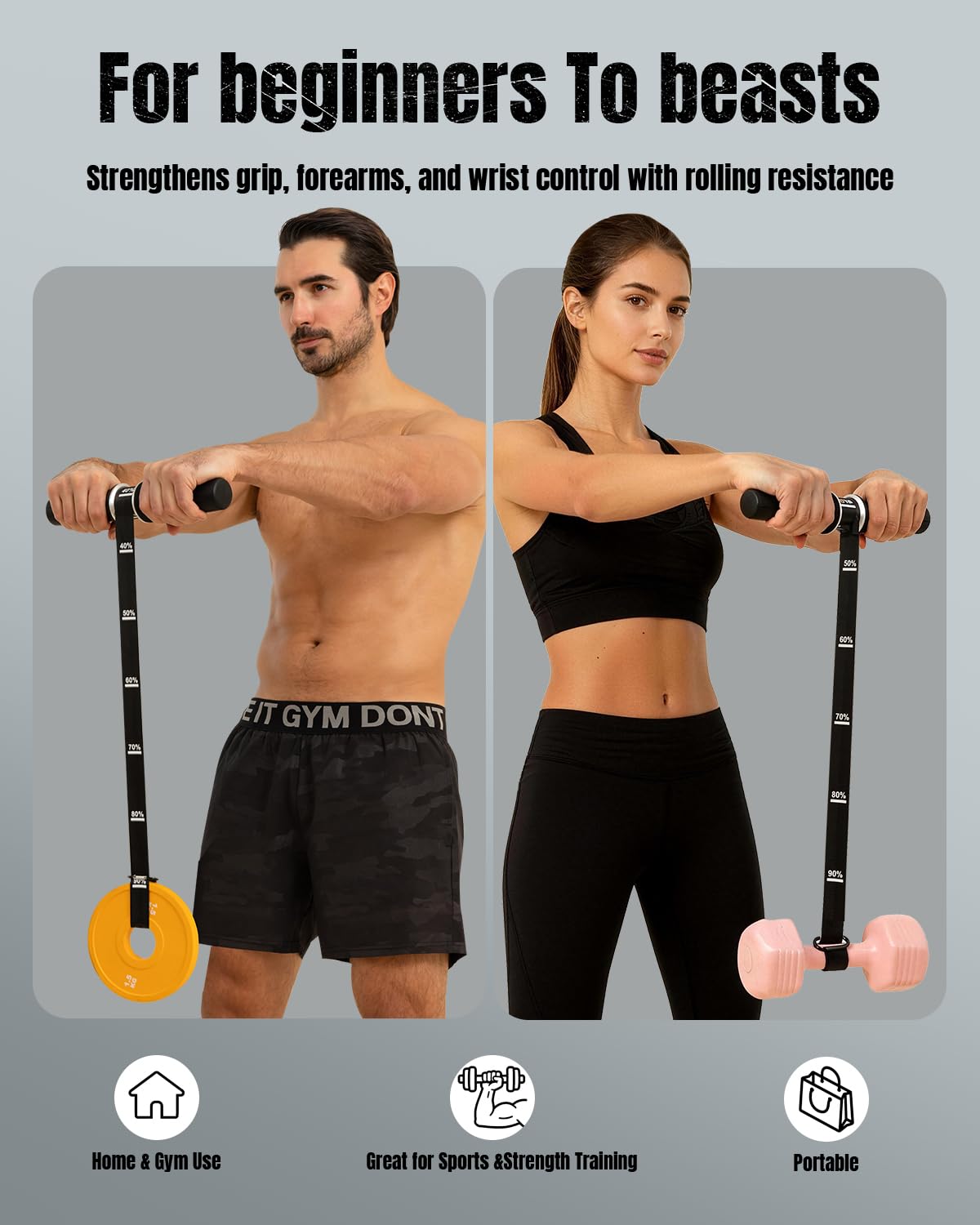 MARCHMARS Forearm Strengthener & Forearm Exerciser, Wrist Roller with Thick Silicone Handle, Forearm Trainer with Heavy-Duty Nylon Strap for Muscle Building, Grip Strength and Recovery