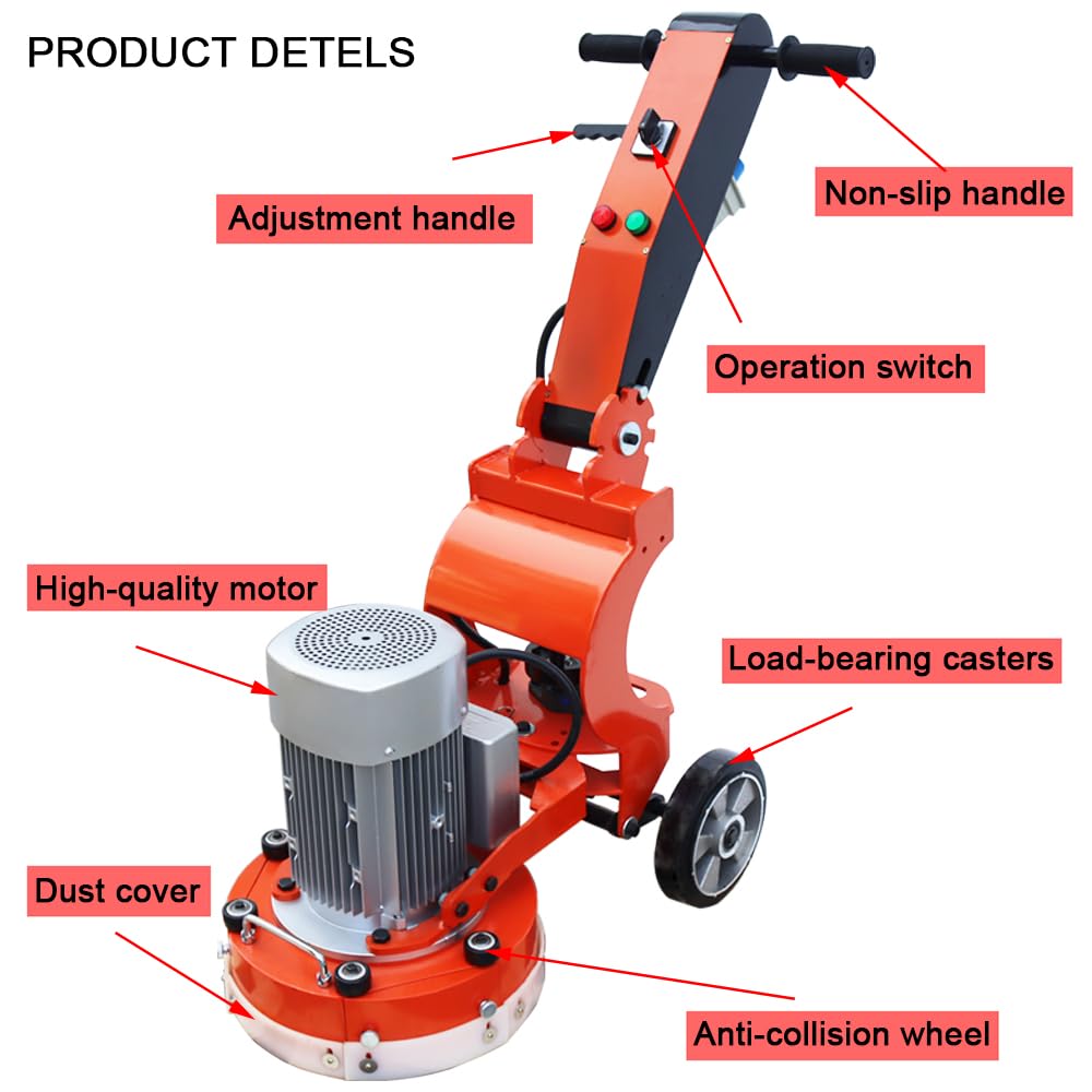 INTBUYING Concrete Floor Grinder Machine Hand-push Concrete Cement Ground Grinder Epoxy Terrazzo Marble Paint Removal Foldable Design Floor Grinder Grinding Machine 220v