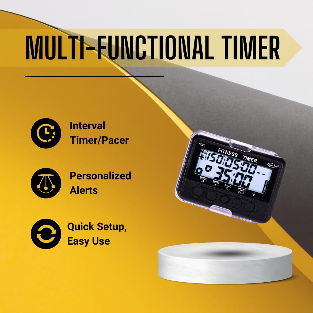 Digi 1st T-5020 Fitness Interval Timer, Multi-Functional Training Timer with Pacer Black
