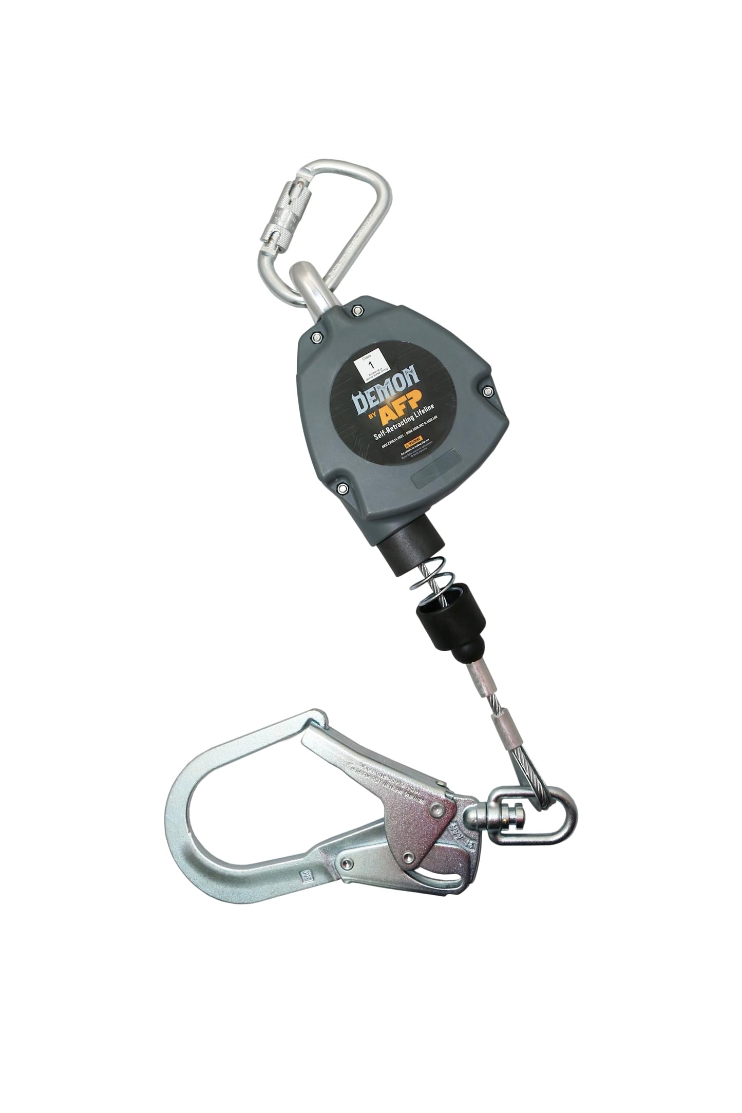 AFP Demon 11 FT Single Leg Self-Retracting Lifeline Cable Retractable | Steel Locking Pelican Rebar Hook | Safety Yoyo Fall Protection Arrest Limiter | Construction Industrial | OSHA & ANSI Rated SRL