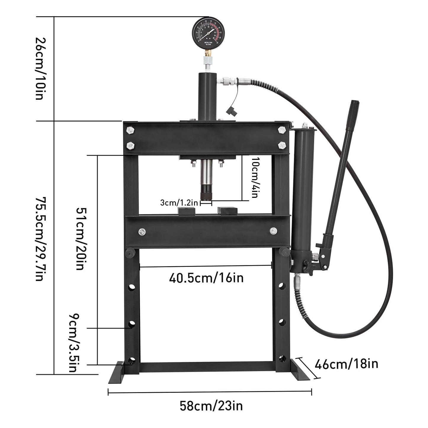 10T Hydraulic Press, 10 Ton H-Frame Garage Hydraulic Shop Press with Pressure Gauge, Adjustable Hydraulic Press with Plates, Black