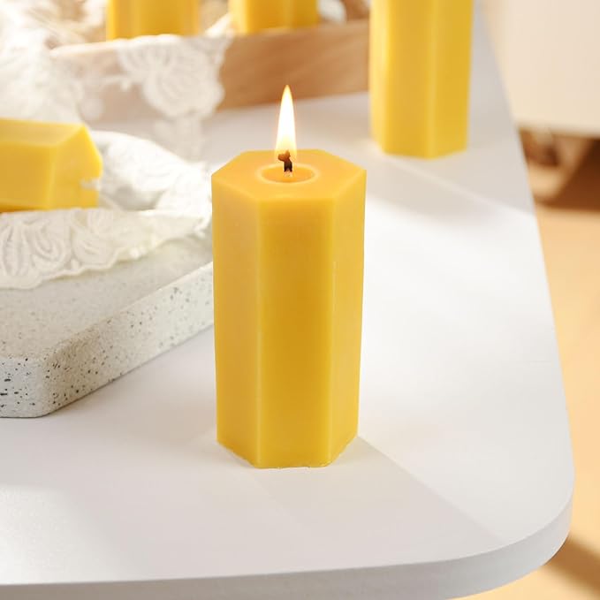 4PCS Hexagon Beeswax Pillar Candles,Large Handmade Pure Beeswax Candle,Unscented Smokelessï¼? * 4",18H, Raw