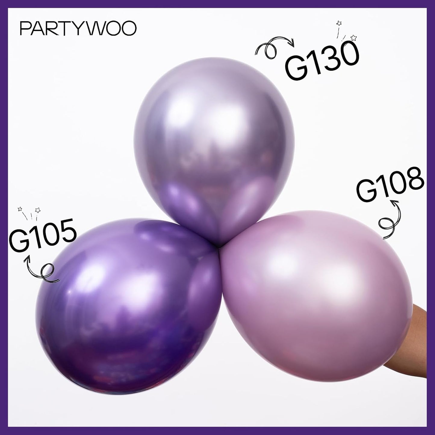 PartyWoo Purple Balloons - 140-Piece Lilac & Metallic Set for Stunning Birthday Decor | 18", 12", 10", 5" Sizes
