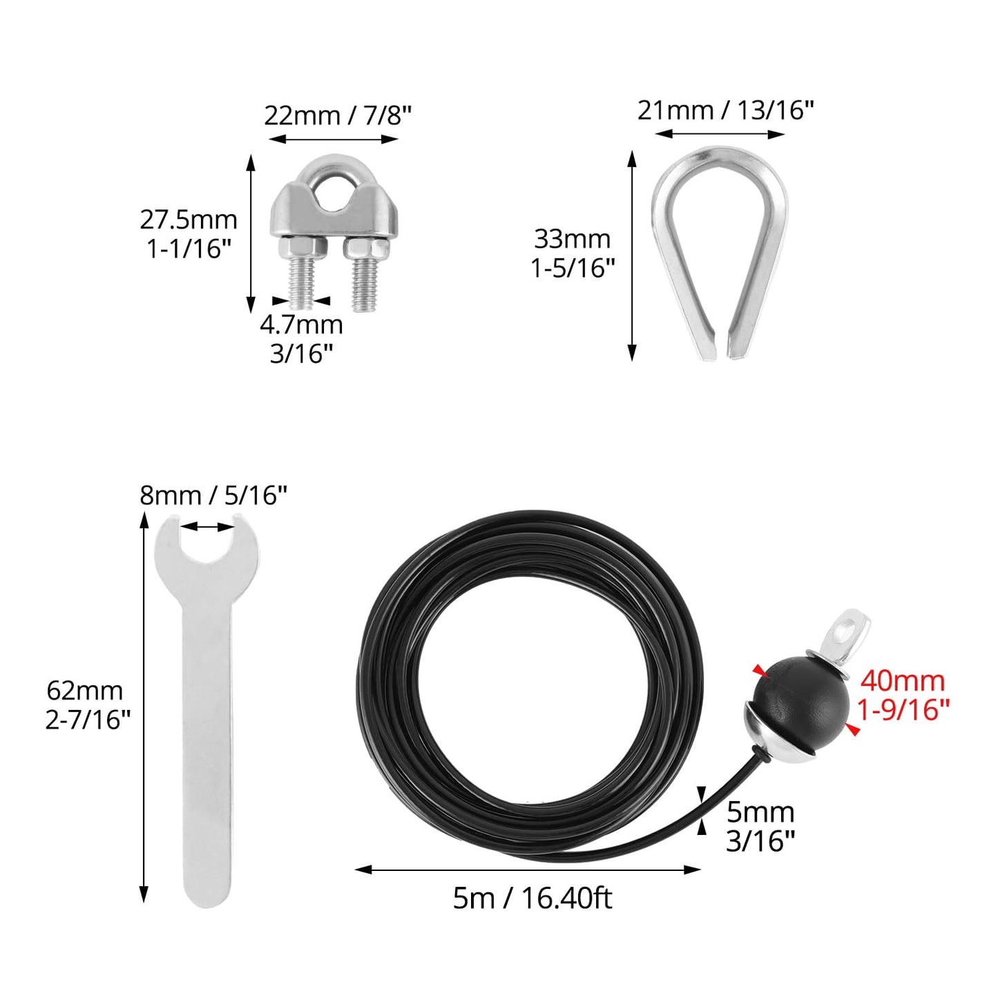 QWORK Fitness Pulley Cable 197 Inch - Adjustable Home Gym Cable Pulley System Replacement, 500lb Capacity Steel Wire Rope for Pulley Machine Accessories