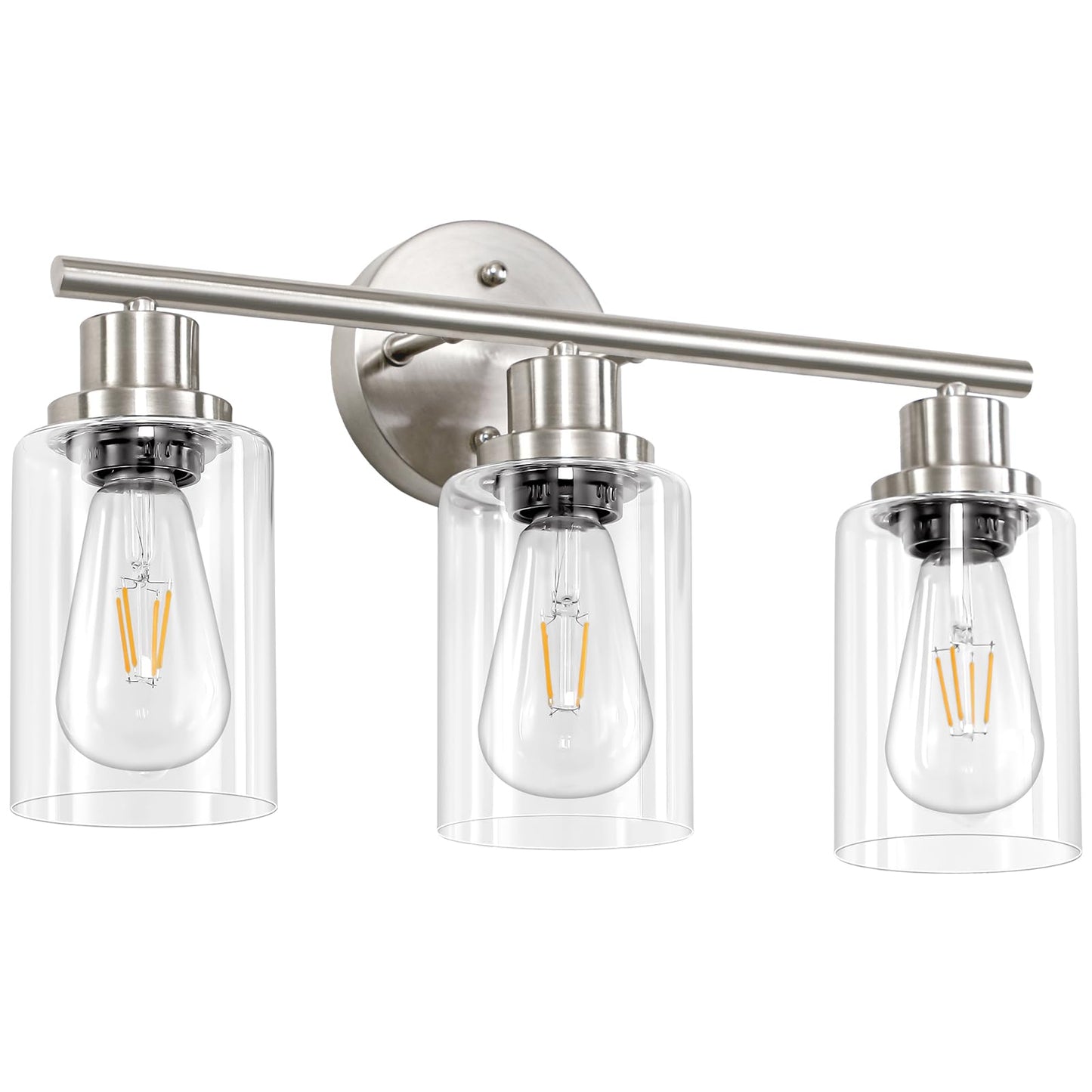 Guliaofo 3-Light Brushed Nickel Vanity Lights, E26 Modern Bathroom Light Fixtures with Clear Glass Shade, Wall Lamps for Mirror Kitchen Hallway Cabinet Living Room Sconces Lights