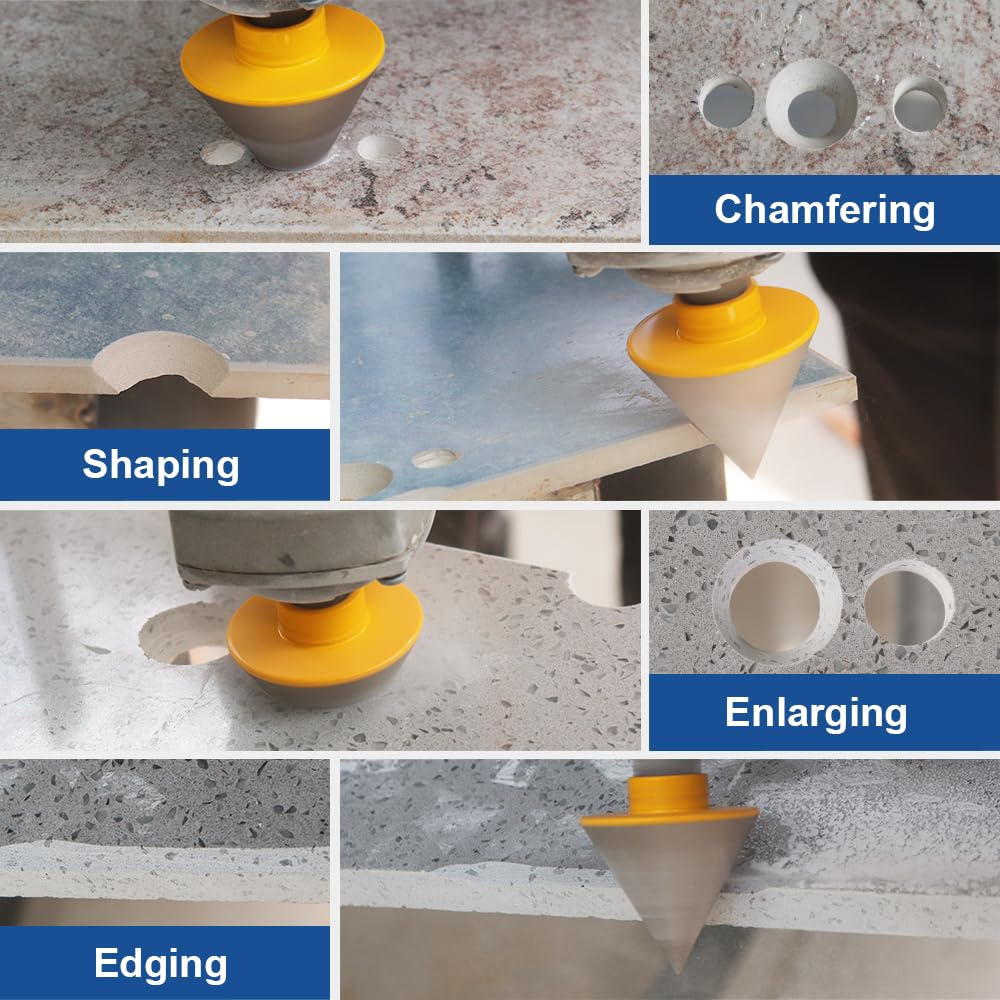 HIGHDRIL Diamond Drill bits kit with 5/8-11 Vacuum Brazed Hole Saw(20/25/35/50/75/100mm) &Diamond Beveling Chamfer Bits 2" for Existing Hole Trimming Finishing Cleaning Enlarging Marble Porcelain Tile