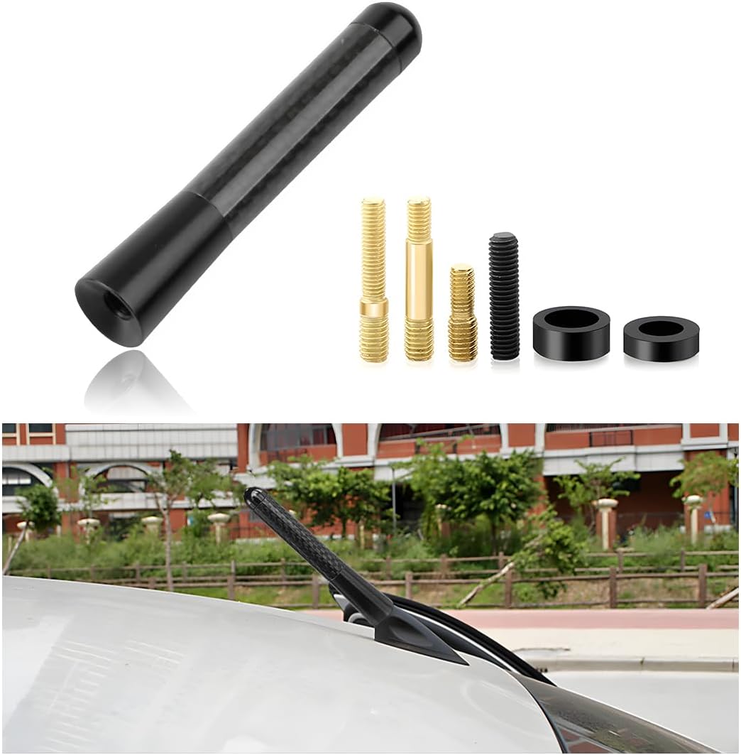 Wevdn 3.11" Short Car Antenna, Aluminium Alloy Carbon Fiber Stereo Radio Signal Receiver, Universal Screw-on