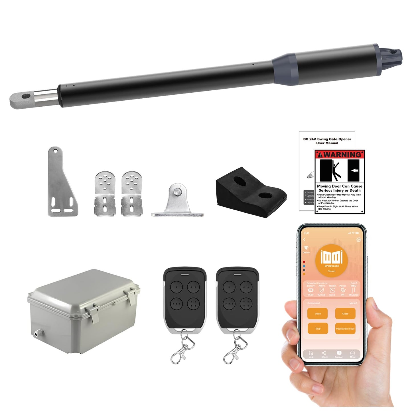 Gyxel C01-L Smart Automatic Gate Opener Kit, App Compatible Single Swing Gate Opener-Up to 14ft Long or 440lb, Electric Gate Opener for Driveway Single Swing Gate with Long-Range Gate Remote and More