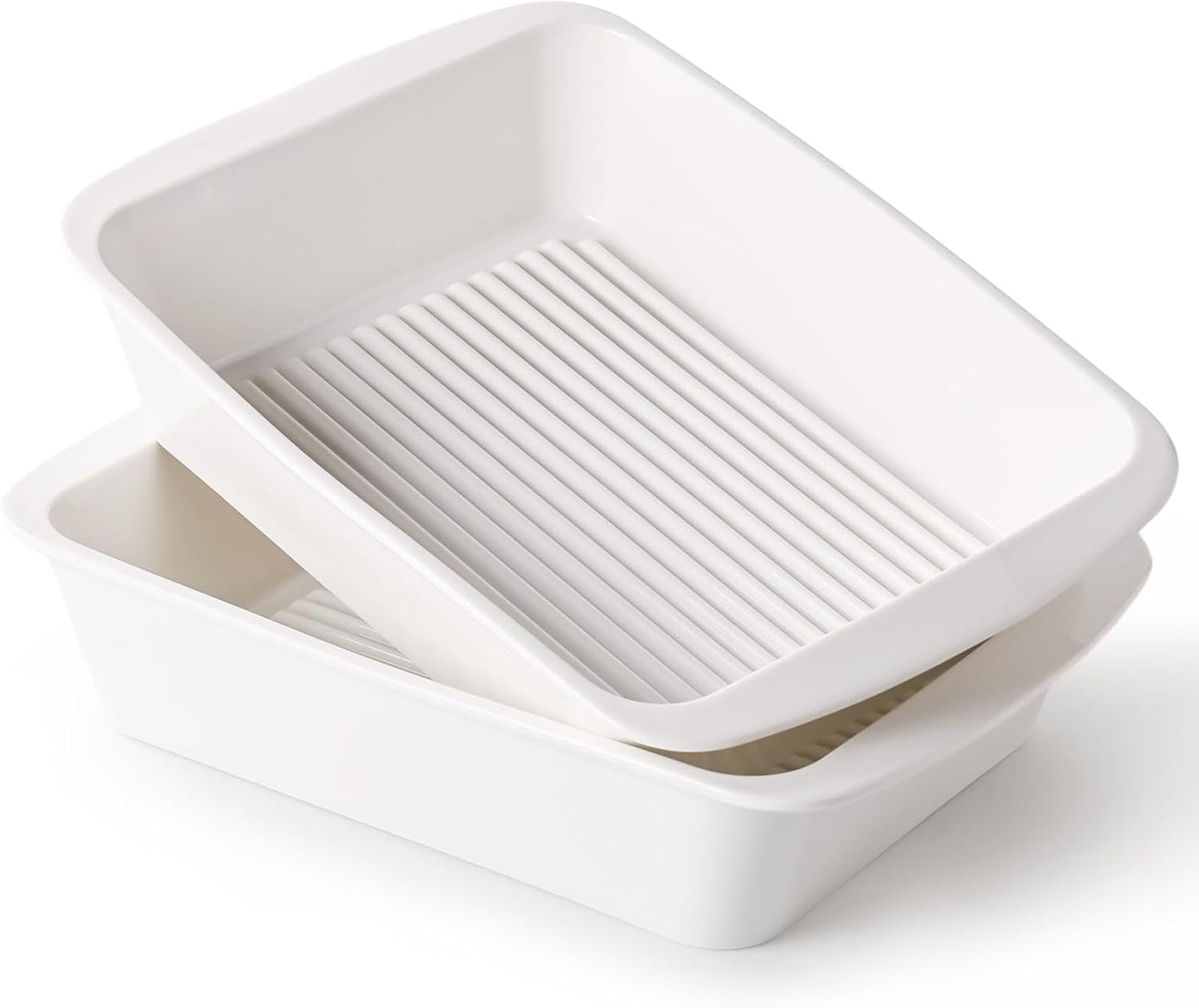 Regine Switzerland 9x13 Baking Dish Set of 2 - Porcelain Casserole Dish with Handles | Deep 3.75 Qt Bakeware, Microwave & Dishwasher Safe, White