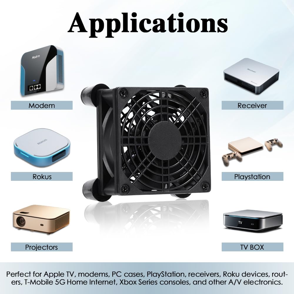 xiaoqijia 80mm 10-Speed IPX5 5V 12V Adjustable Cooling Case Fan for Receiver DVR Xbox TV Box Router USB/DC Power