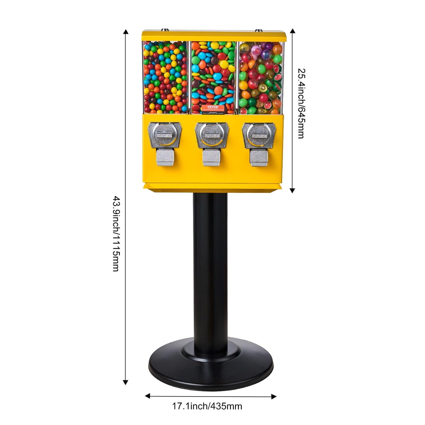 VBENLEM Triple Head Candy Vending Machine, 1-inch Gumball Vending Machine, Commercial Gumball Vending Machine with Stand and Adjustable Candy Outlet Size, Candy Vending Machine for Home, Gaming Stores
