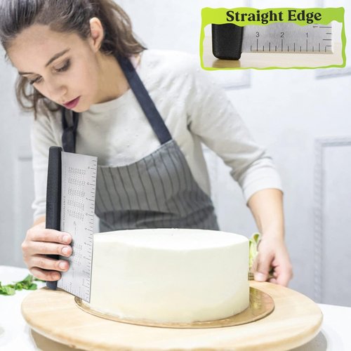 HULISEN Large Bench Scraper - 10-Inch Stainless Steel Dough & Pastry Cutter with Measuring Scale