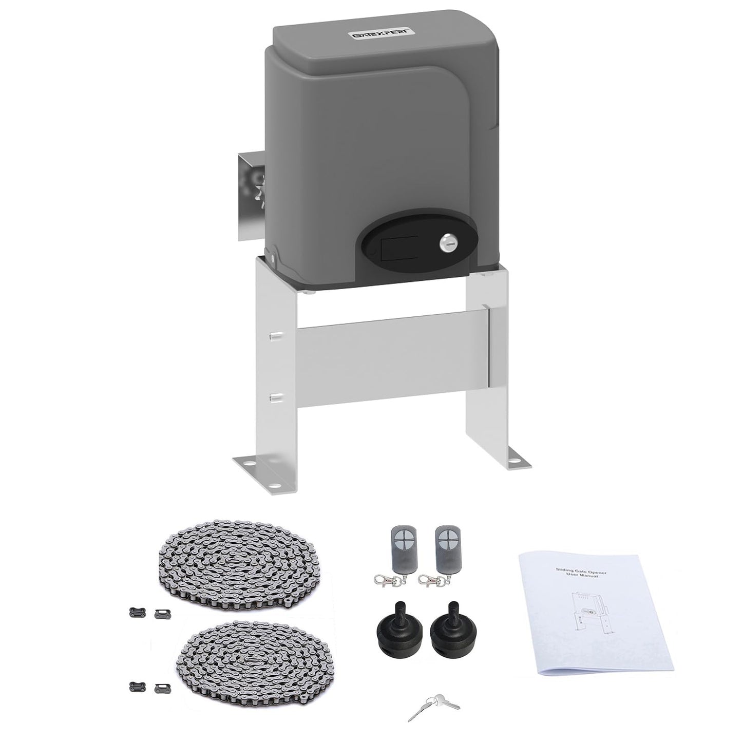 GATEXPERT Sliding Automatic Gate Operator Kit with 2 Remote Controls Slide Gates up to 1200 pounds and 40ft Long Chain Driven Gate Motor (SGO06-GREY)