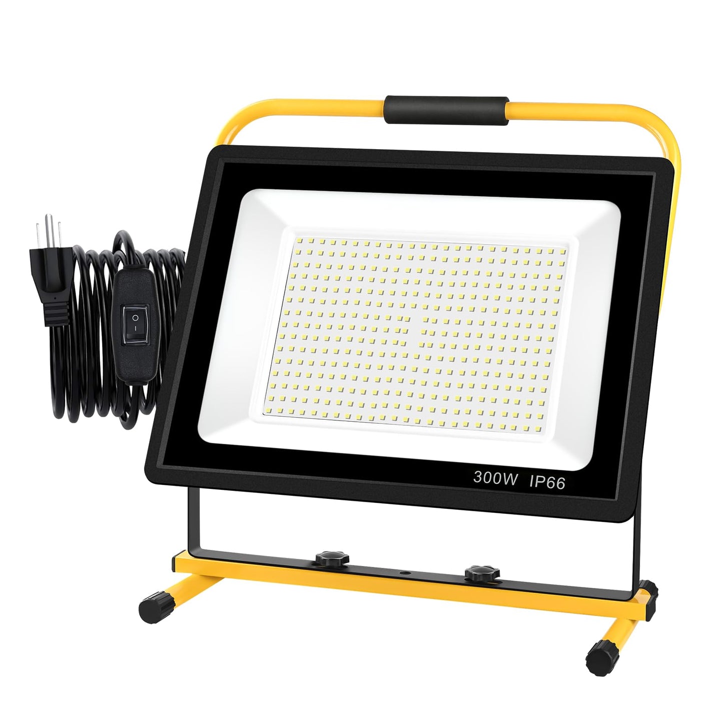 Gopretty 300W LED Work Light, 30000LM Super Bright Flood Light, IP66 Waterproof, 16ft/5m Cord with Plug & Switch, 6500K, Adjustable for Workshop, Garage, Construction Site