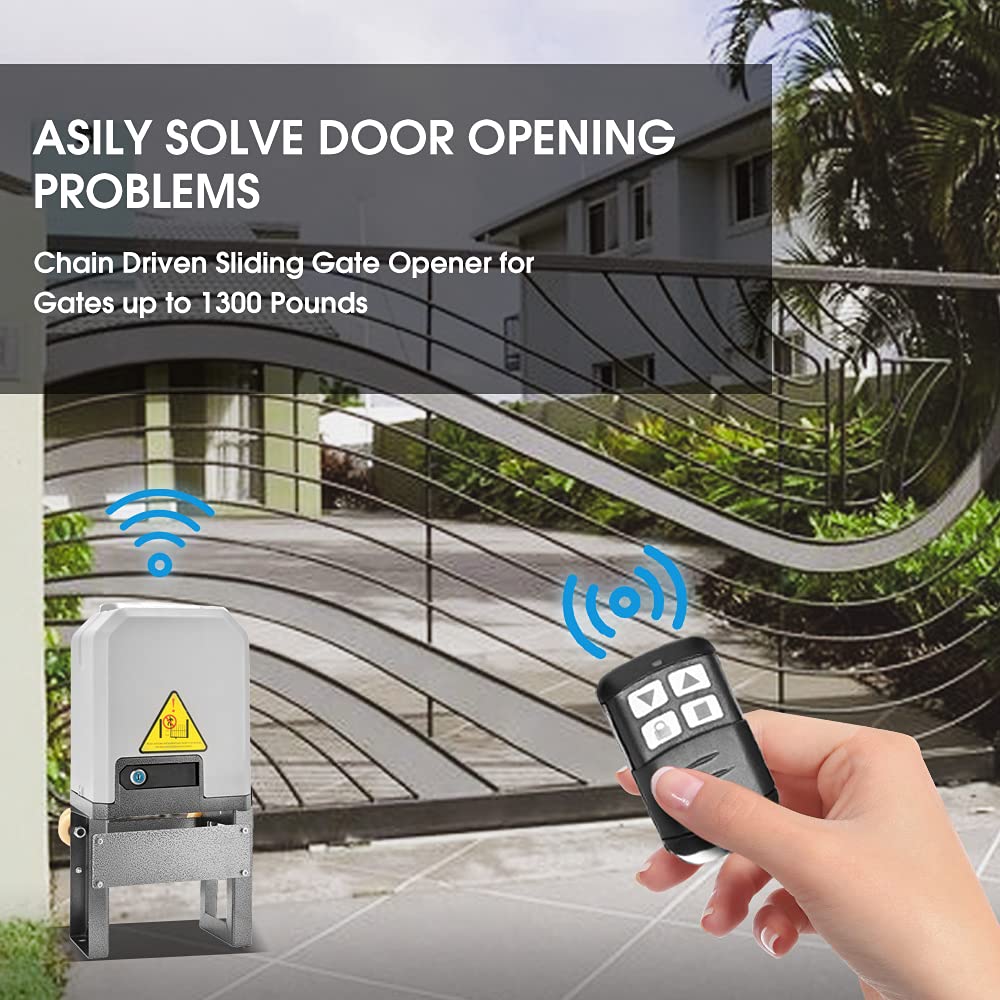 JIELI JY7 Automatic Sliding Gate Opener with 4 Remote Controls, Gate Operator Hardware Kit for Sliding Gate up to 1400 Pounds,Electric Rolling Driveway Slide Gate Motor