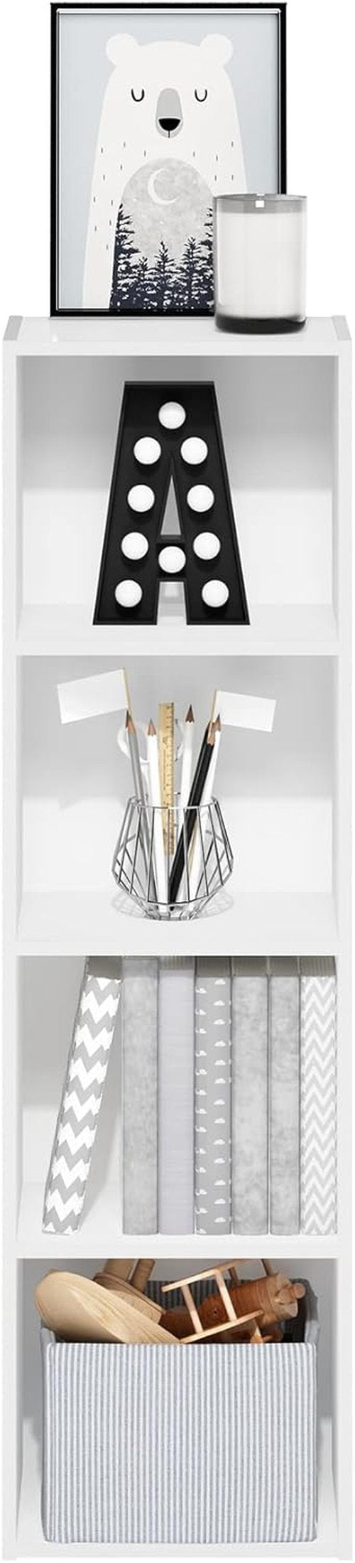 Furinno PASIR 4-Tier Modern Bookshelf - Open Shelves Bookcase for Living Room & Home Office | White, Easy Assembly